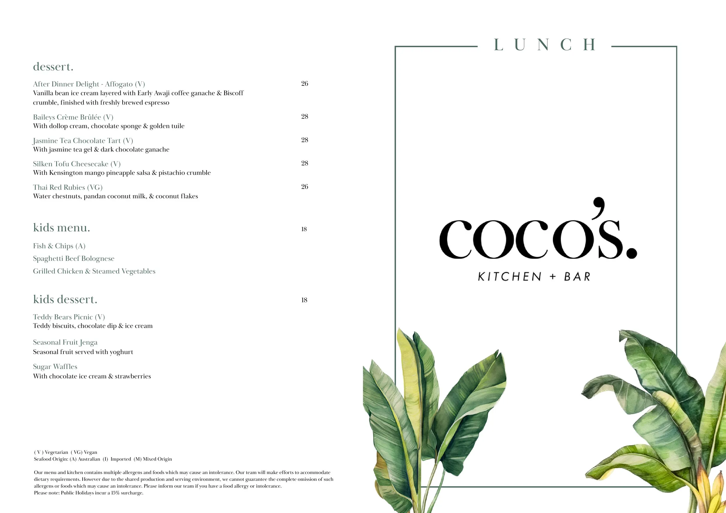 Coco's Kitchen + Bar menu, page 1