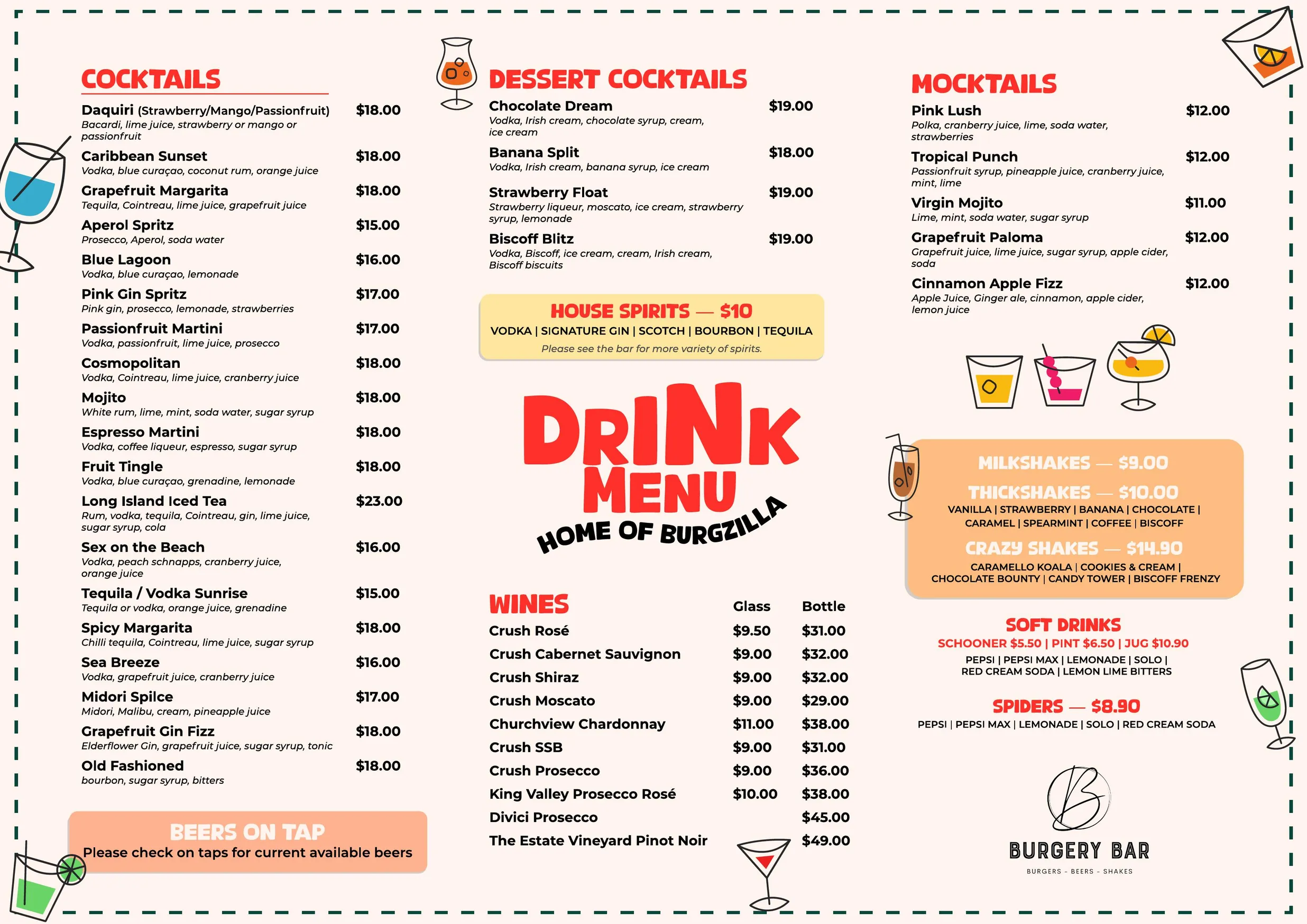 Burgery Bar menu, page 2