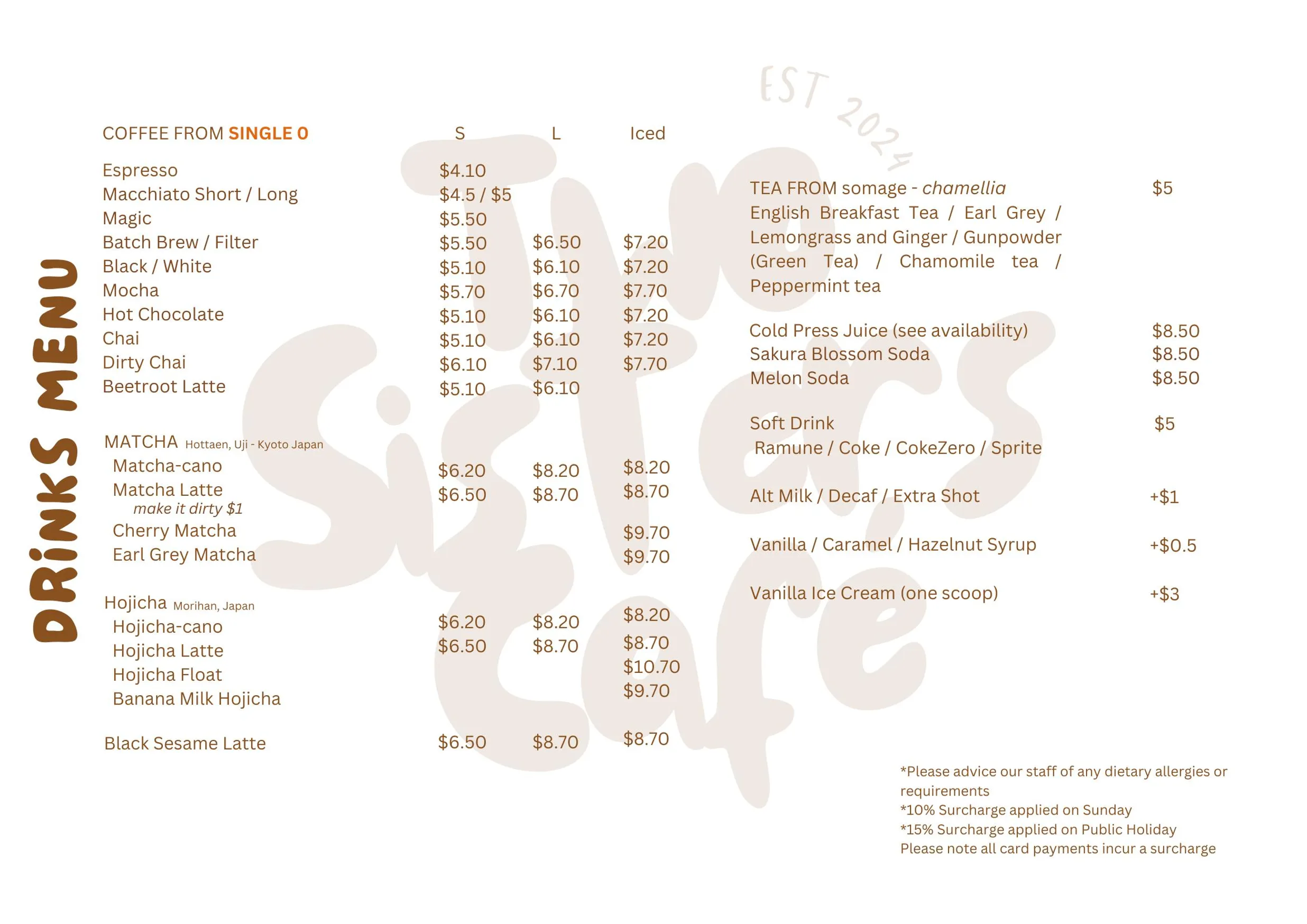 Two Sisters Cafe menu, page 3