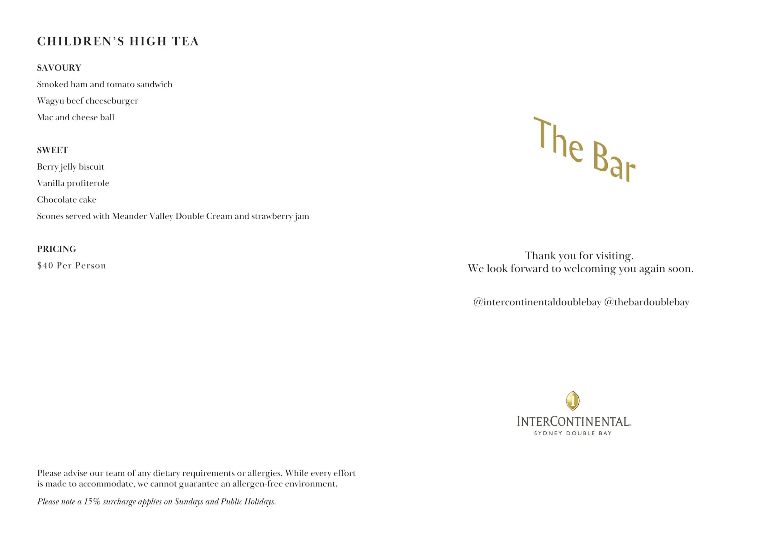 THE BAR @ Intercontinental Sydney Double Bay menu, page 10