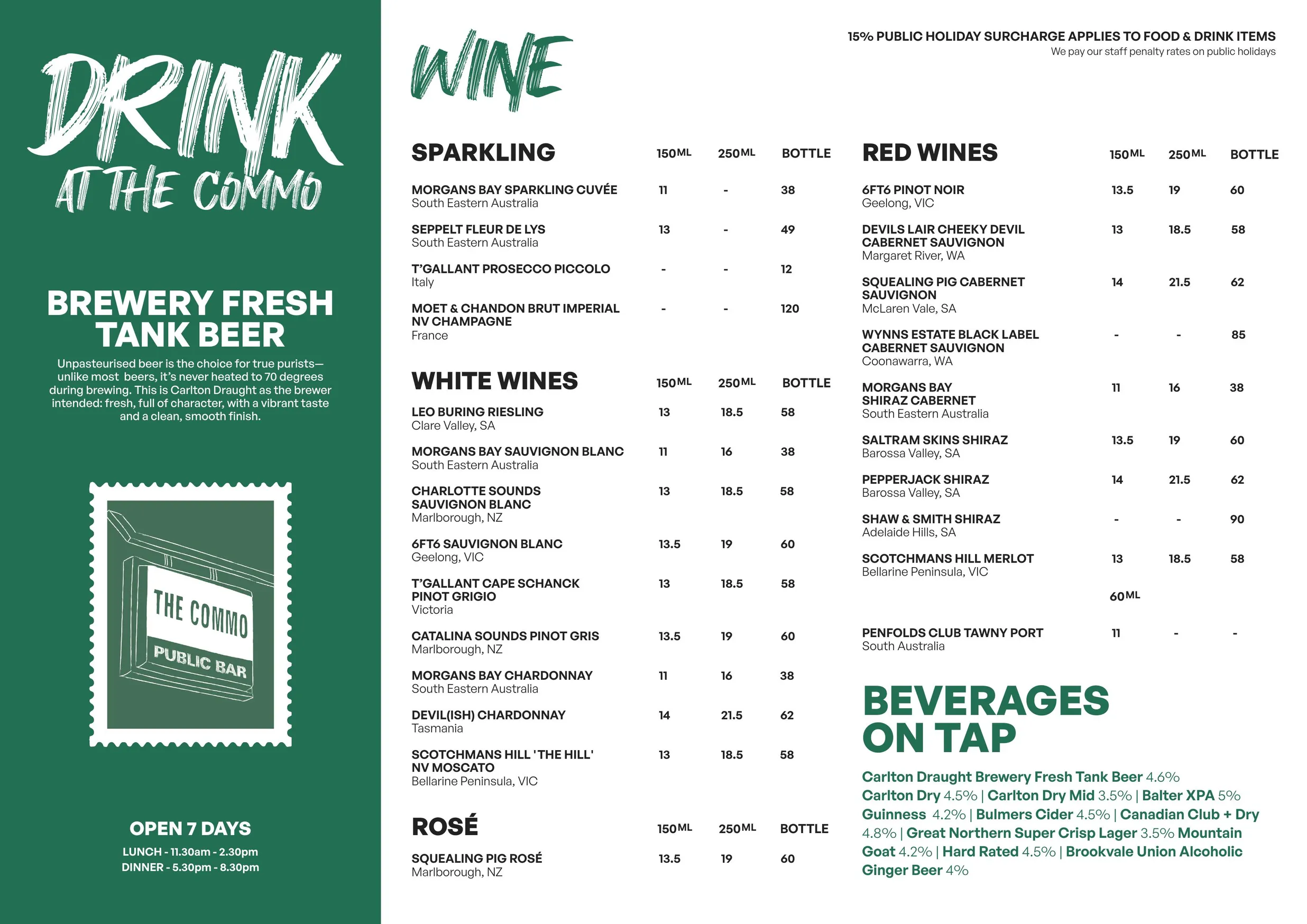The Commo Hotel menu, page 2