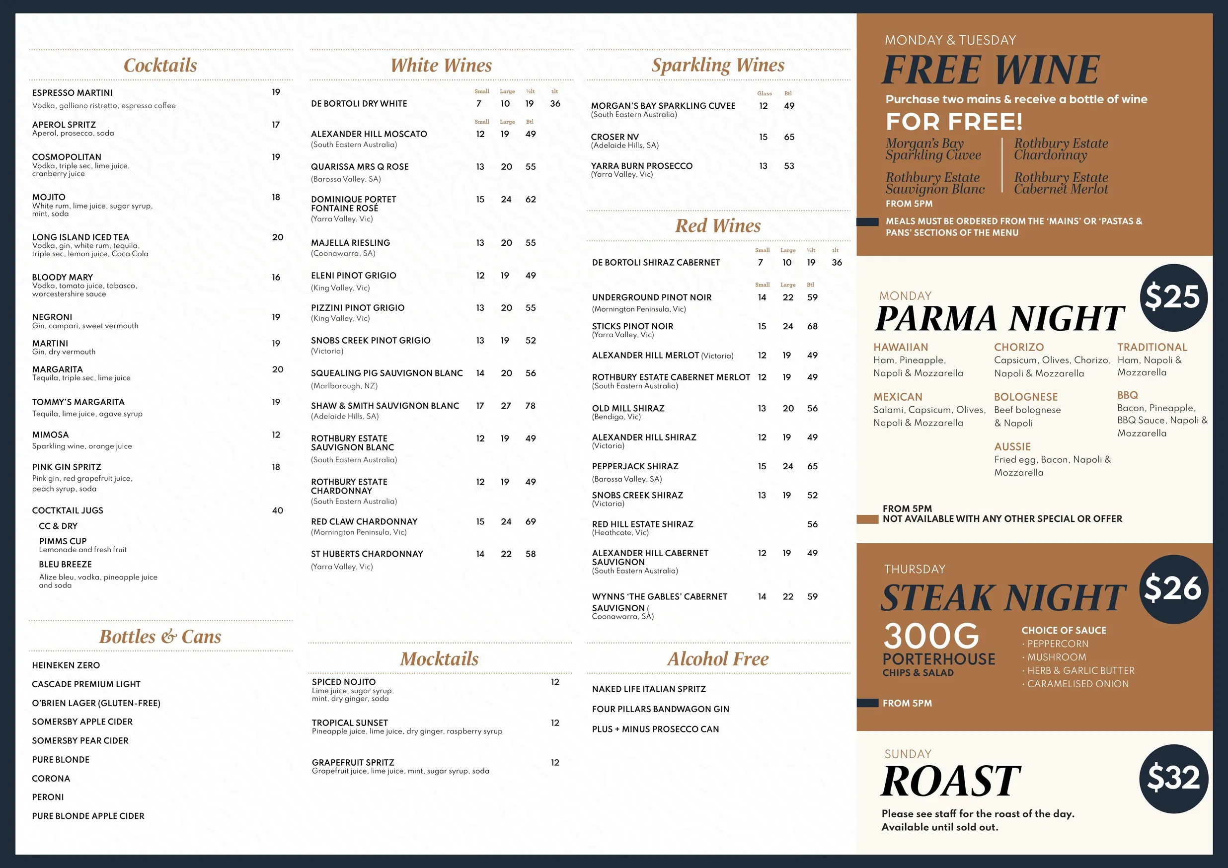 Malvernvale Hotel menu, page 2