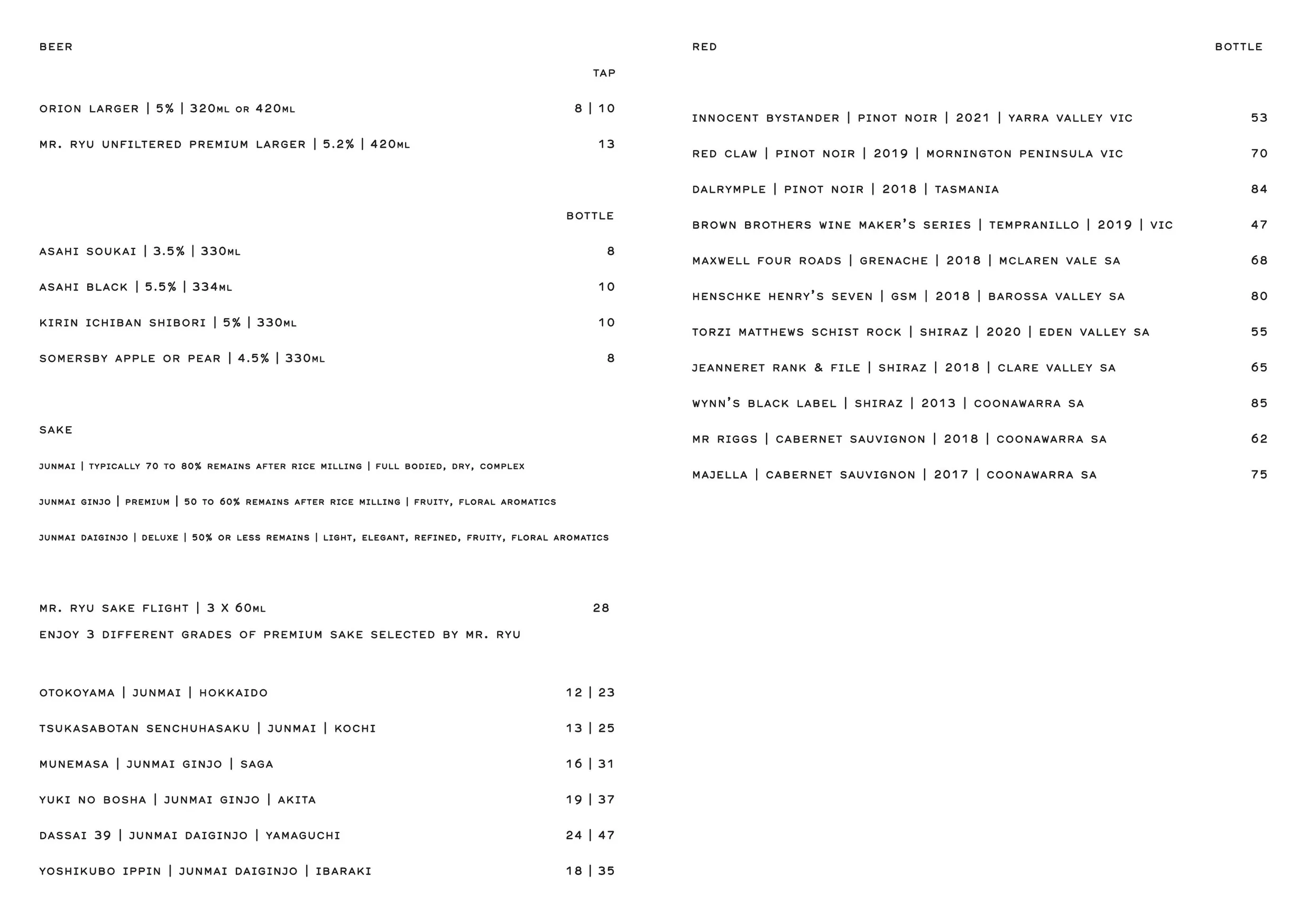 MR. RYU menu, page 3