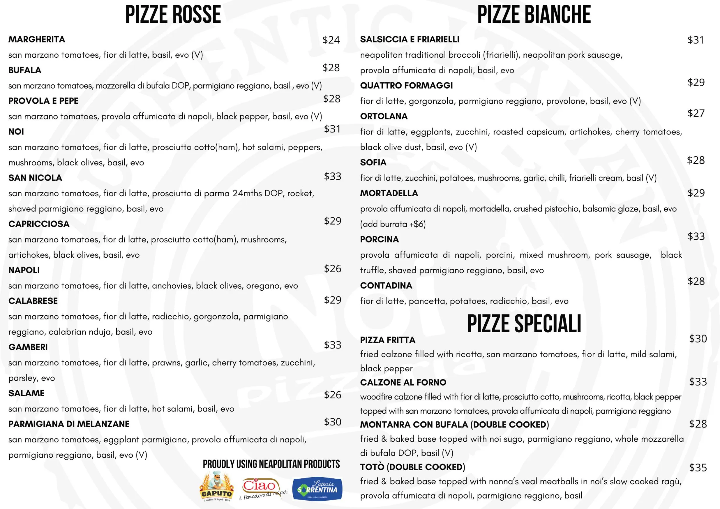 Noi Pizzeria menu, page 2