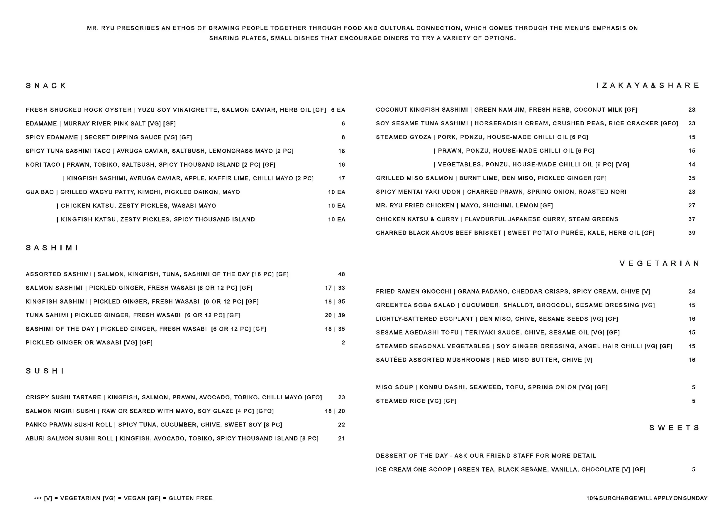 MR. RYU menu, page 1
