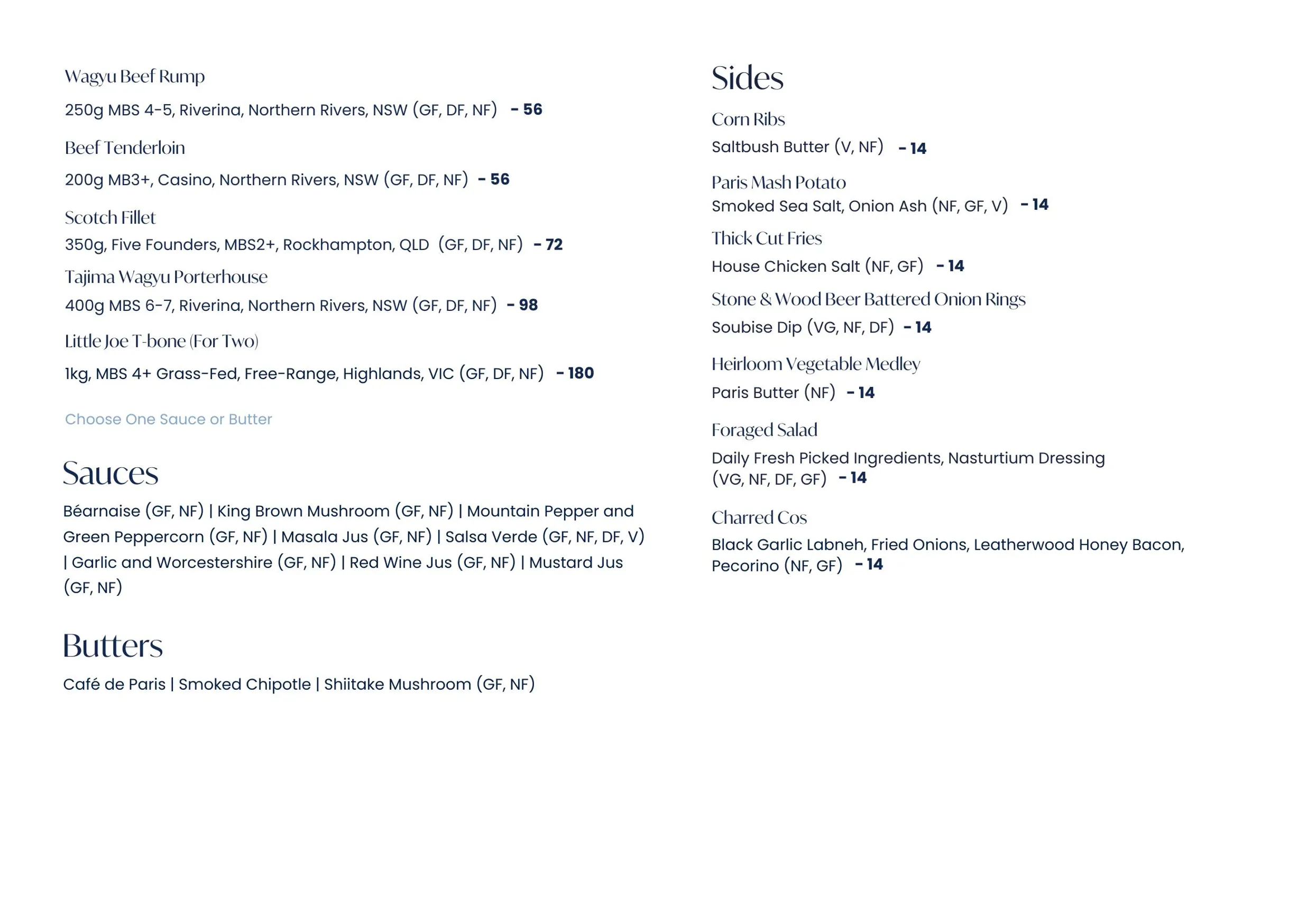 Azure Bar and Grill at Elements of Byron menu, page 3