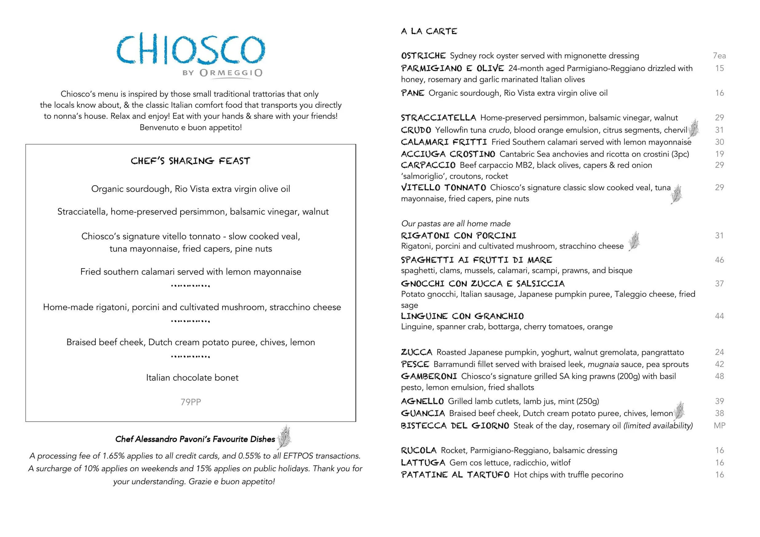 Chiosco By Ormeggio menu, page 1