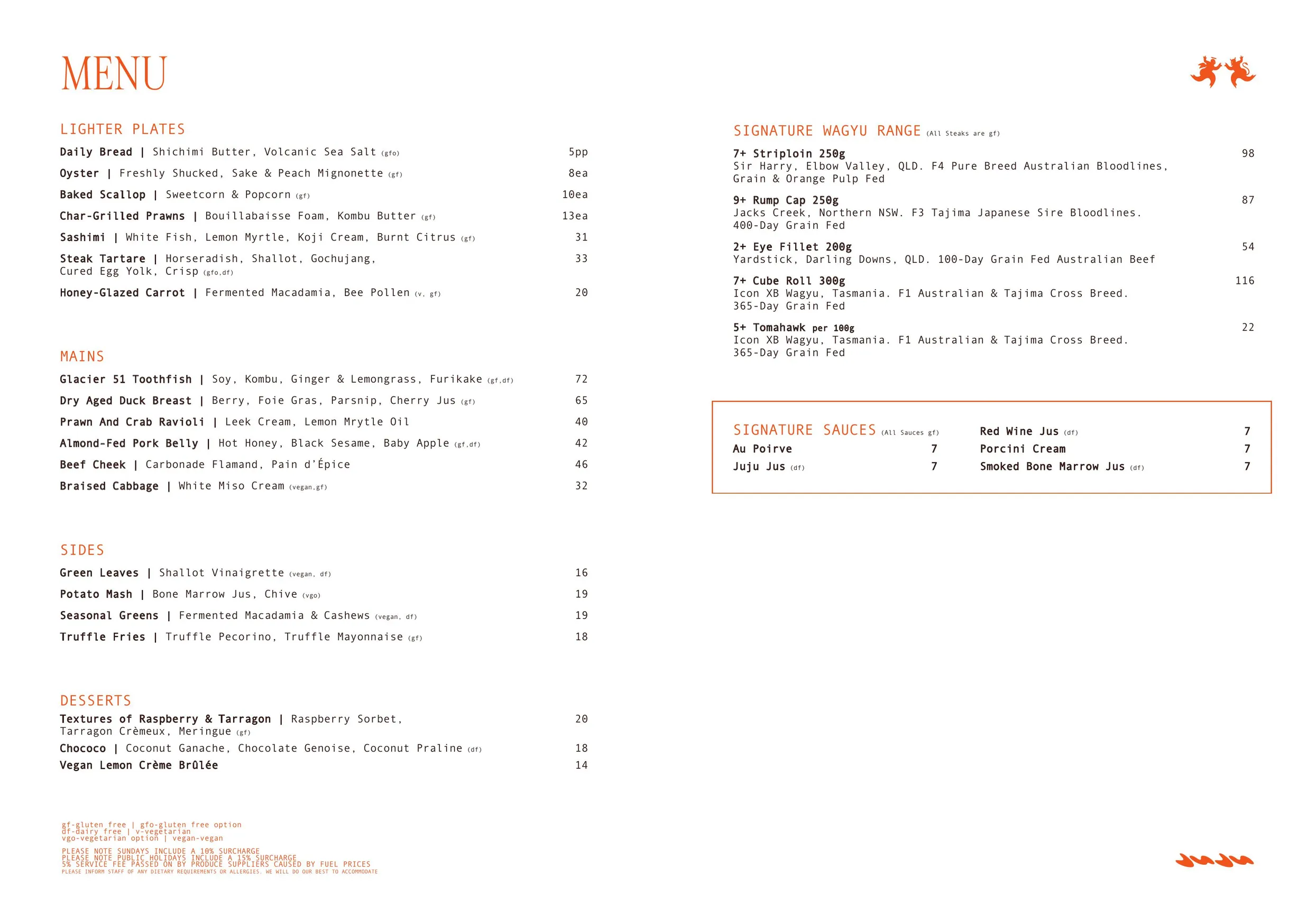 JuJu menu, page 1