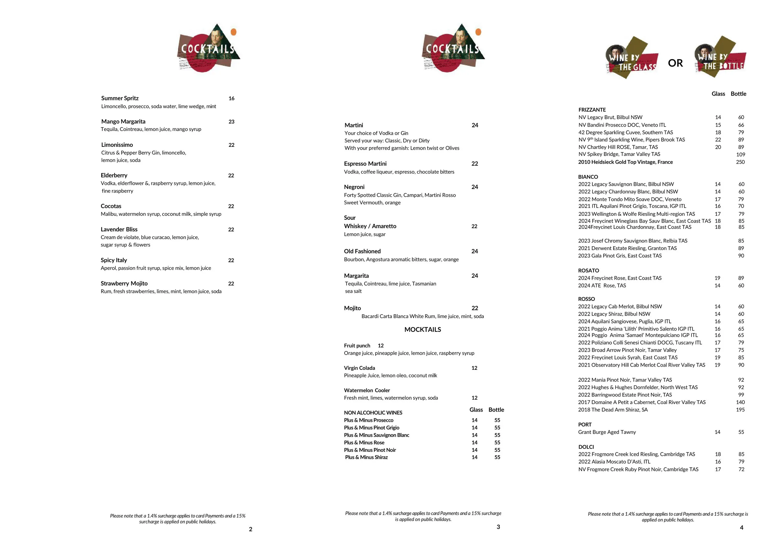 Tesoro menu, page 3