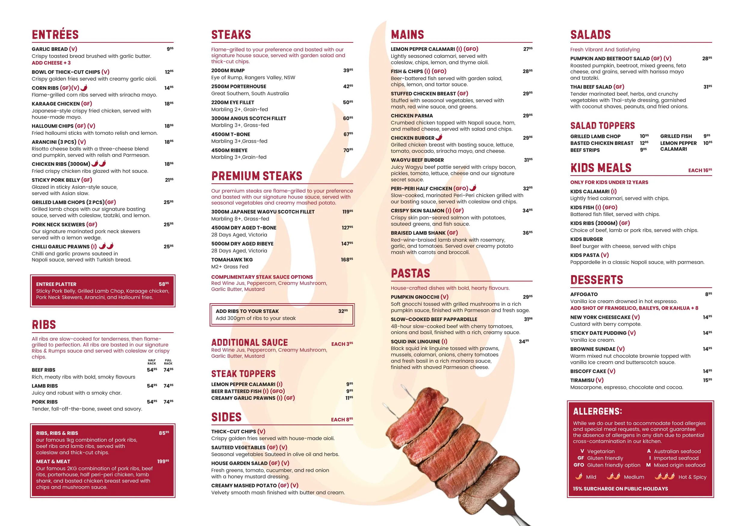 Ribs and Rumps menu, page 1