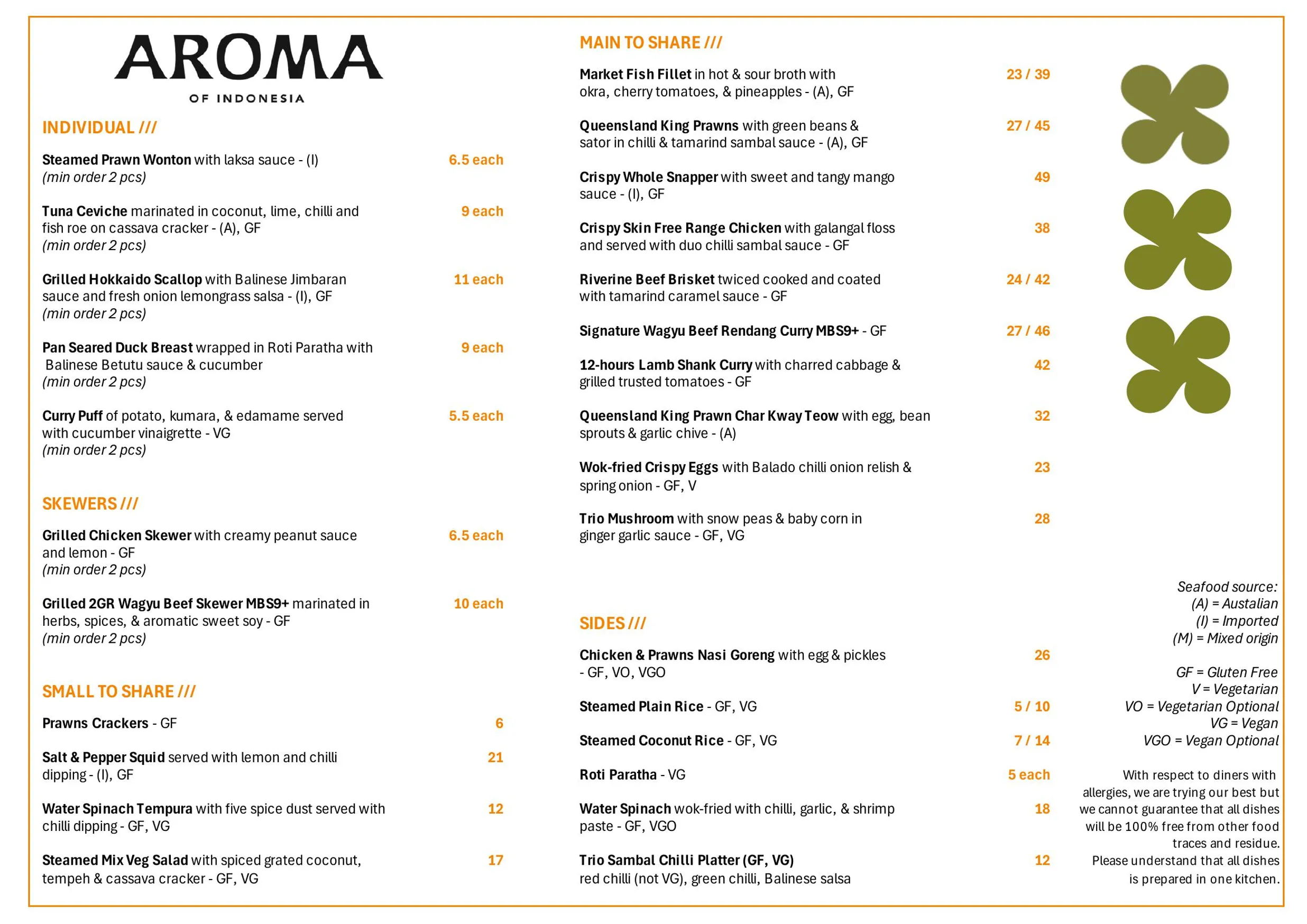 Aroma of Indonesia menu, page 1