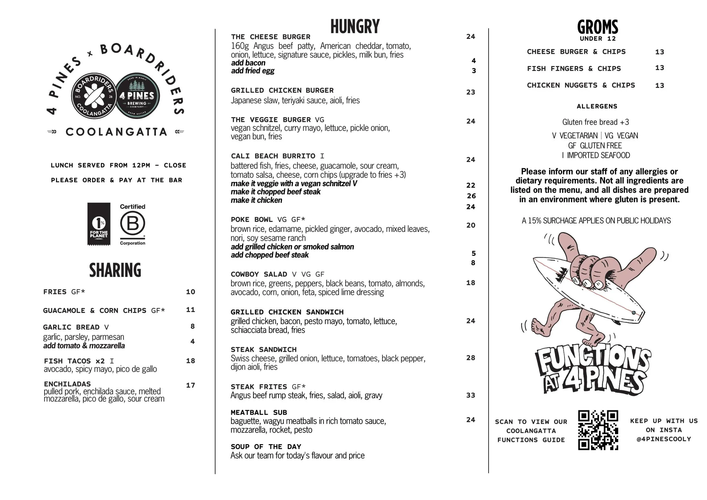4 Pines Coolangatta menu, page 1