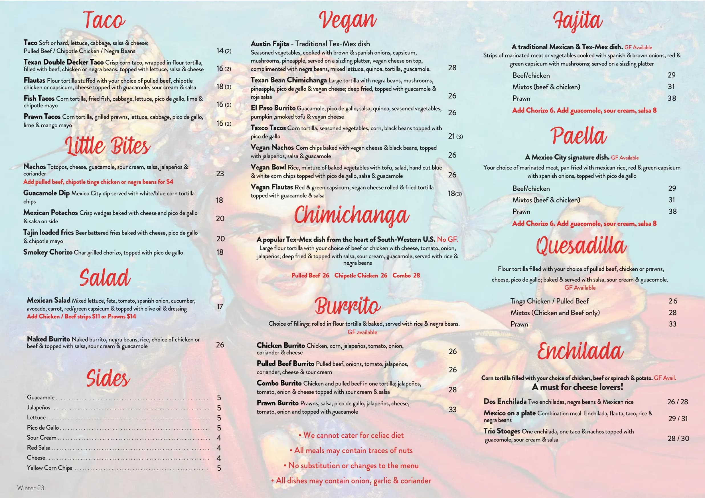 Mexico City menu, page 1