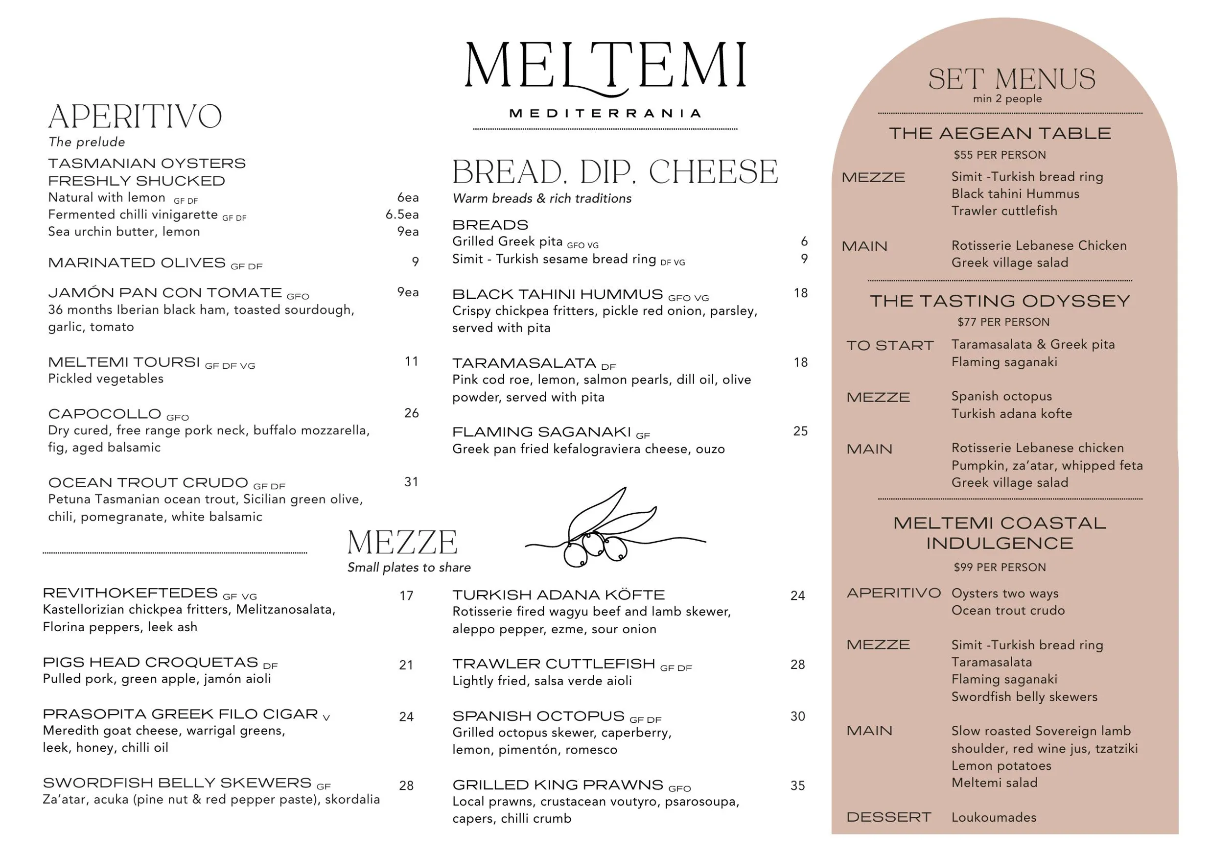 Meltemi Mediterrania menu, page 1