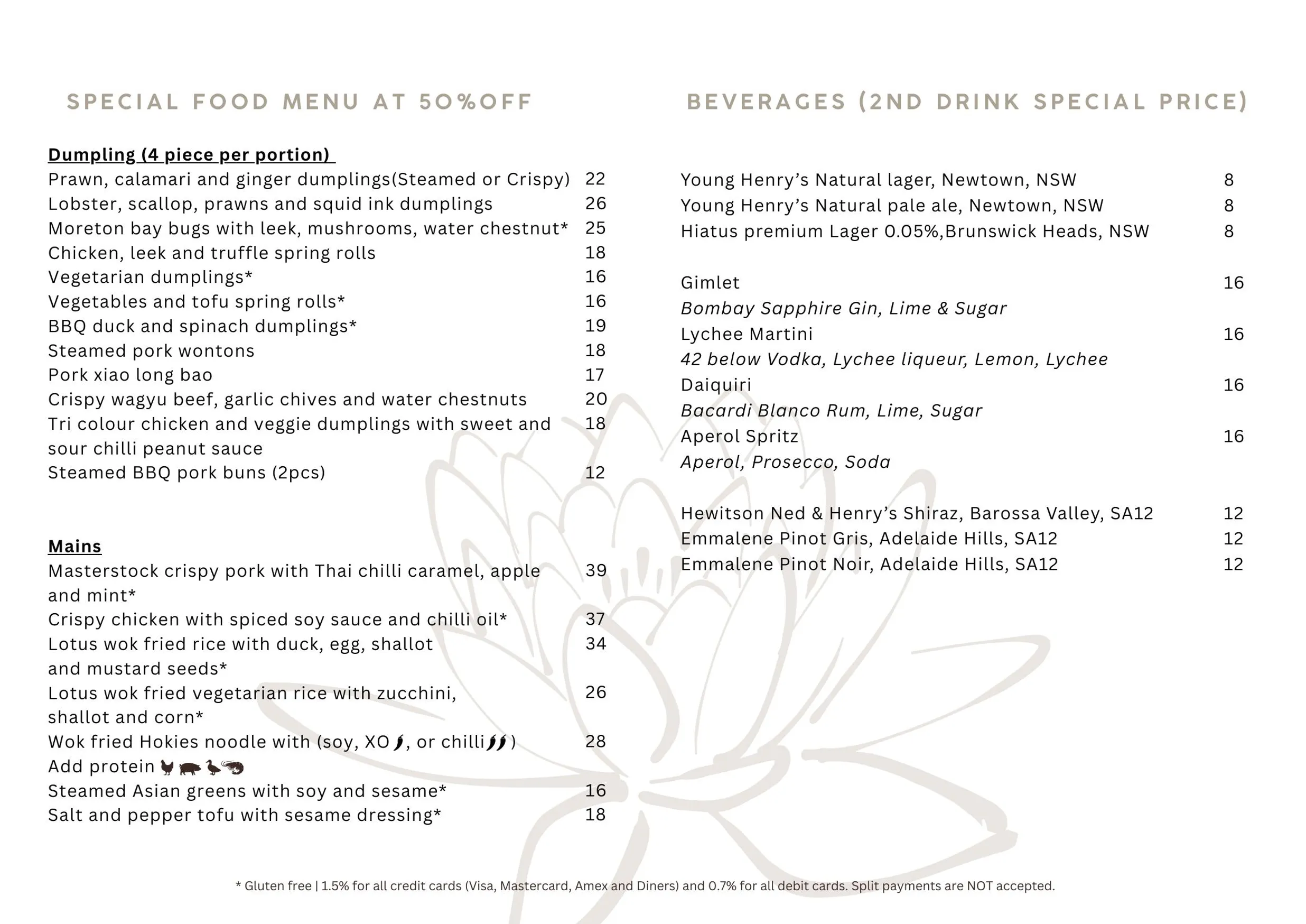 Lotus Barangaroo menu, page 2