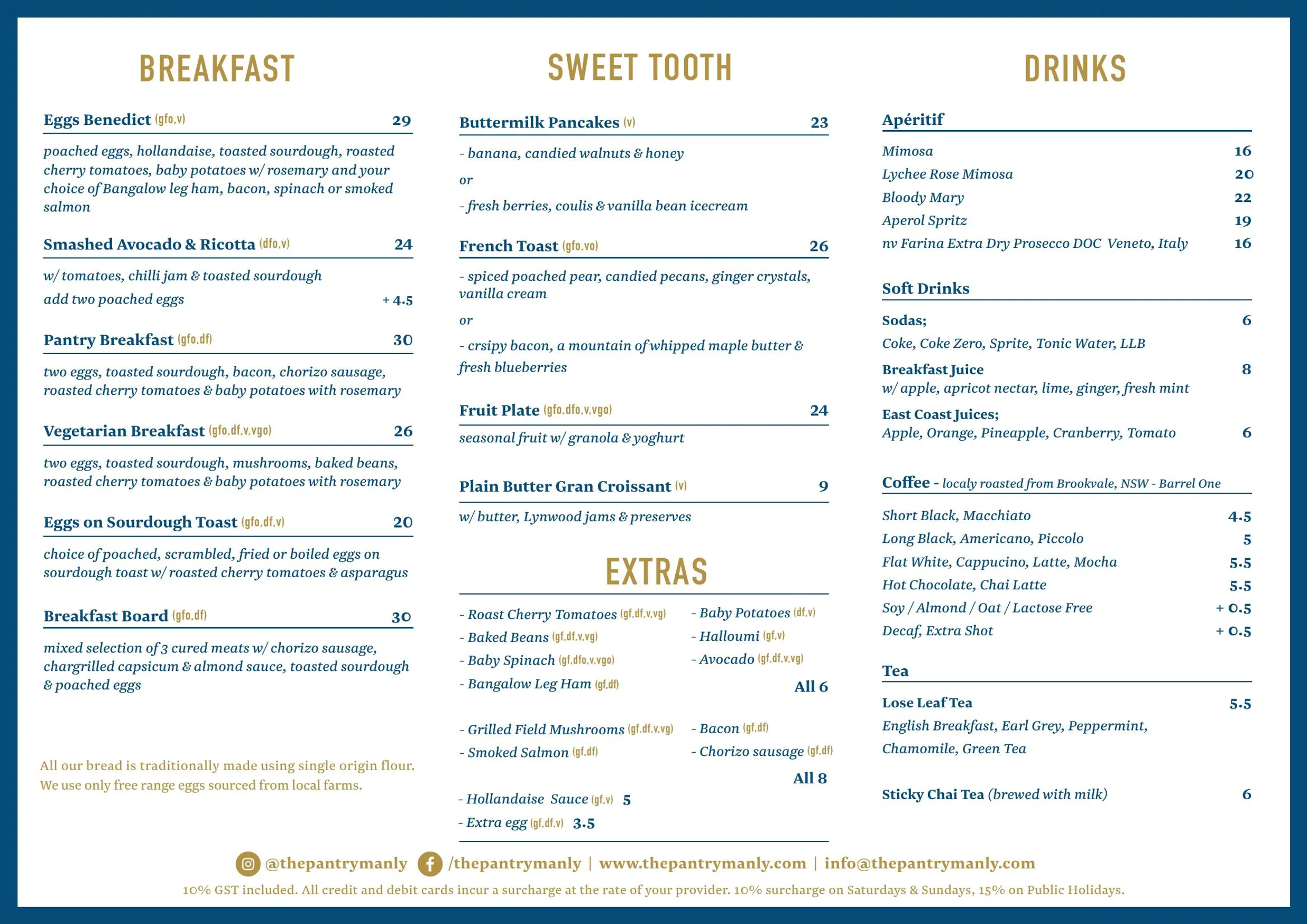 The Pantry Manly menu, page 1