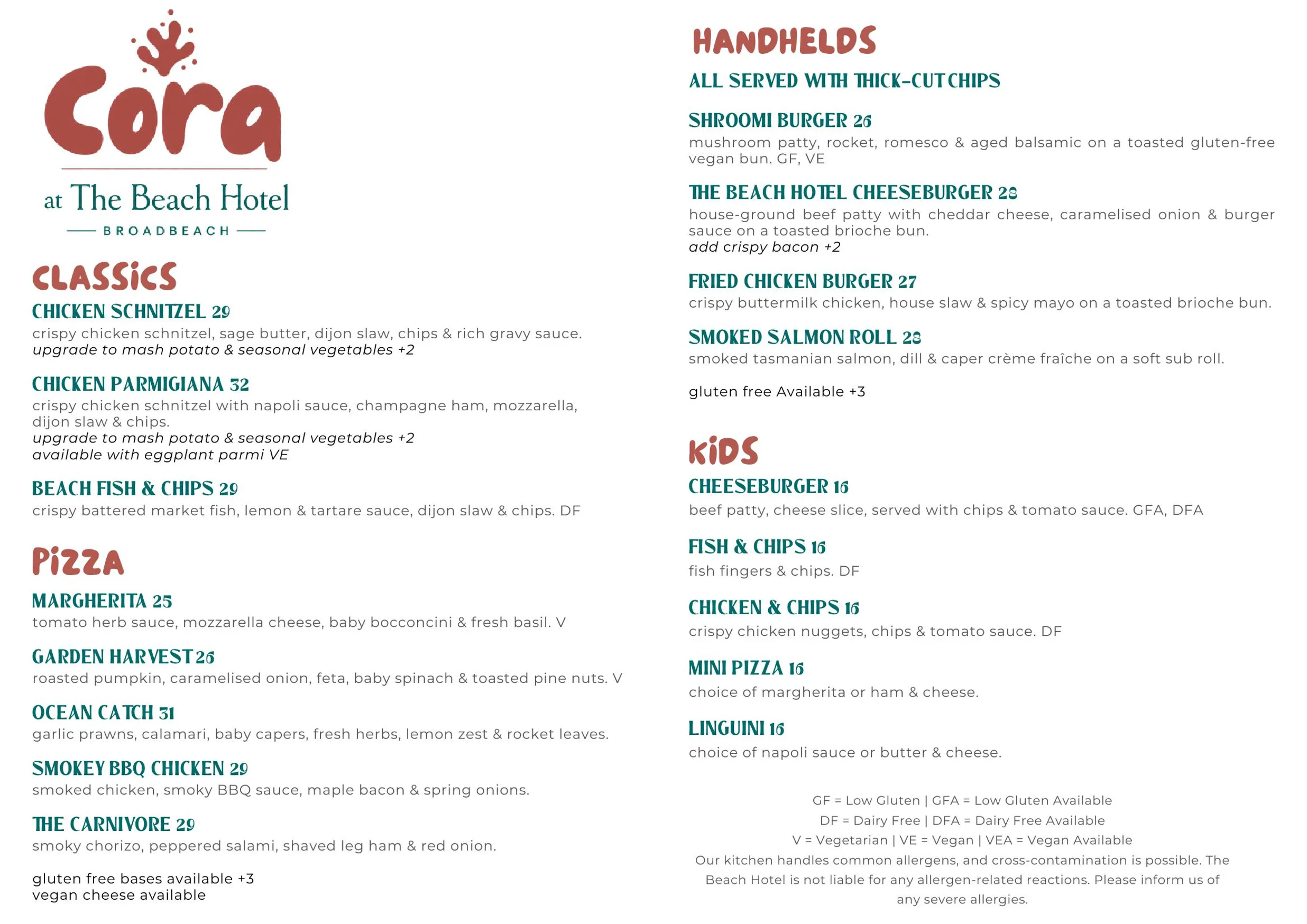 Cora menu, page 2