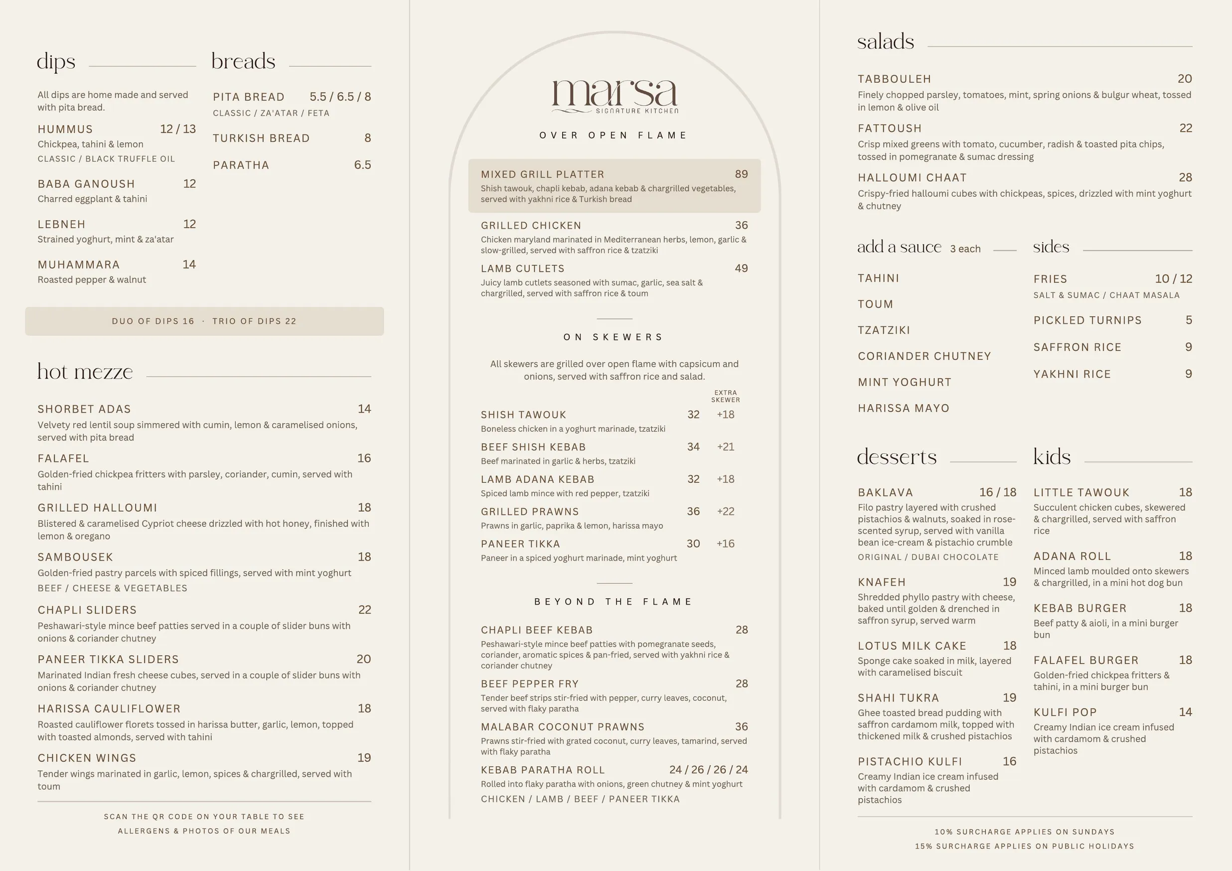 Marsa menu, page 1