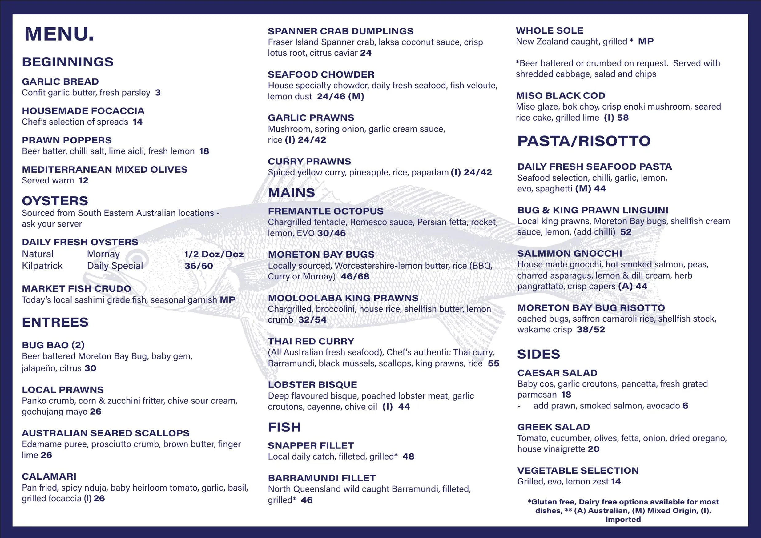 The Fish Bar menu, page 1