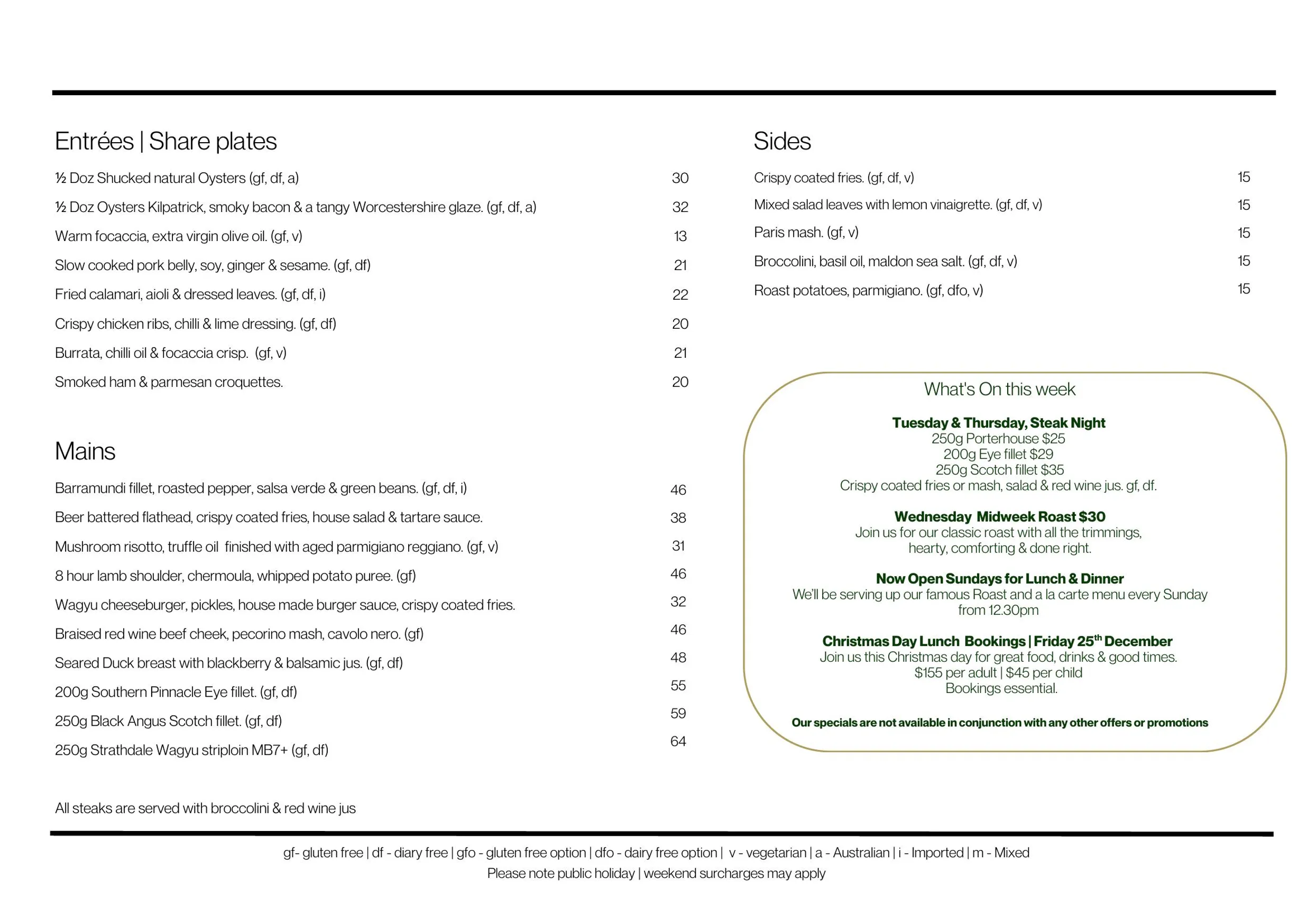 The Lounge Wine Bar at Porters menu, page 1