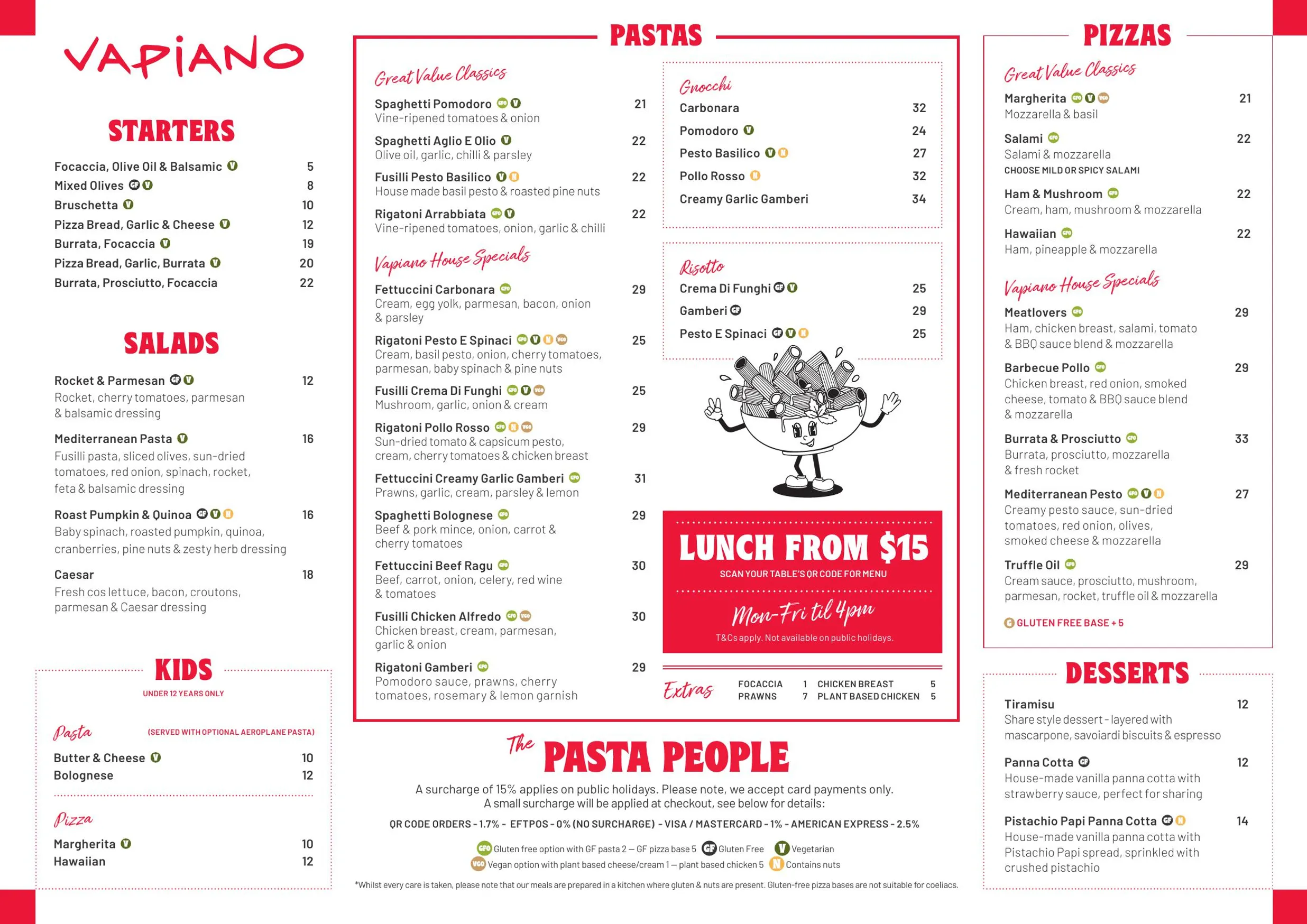 Vapiano Pitt Street menu, page 1