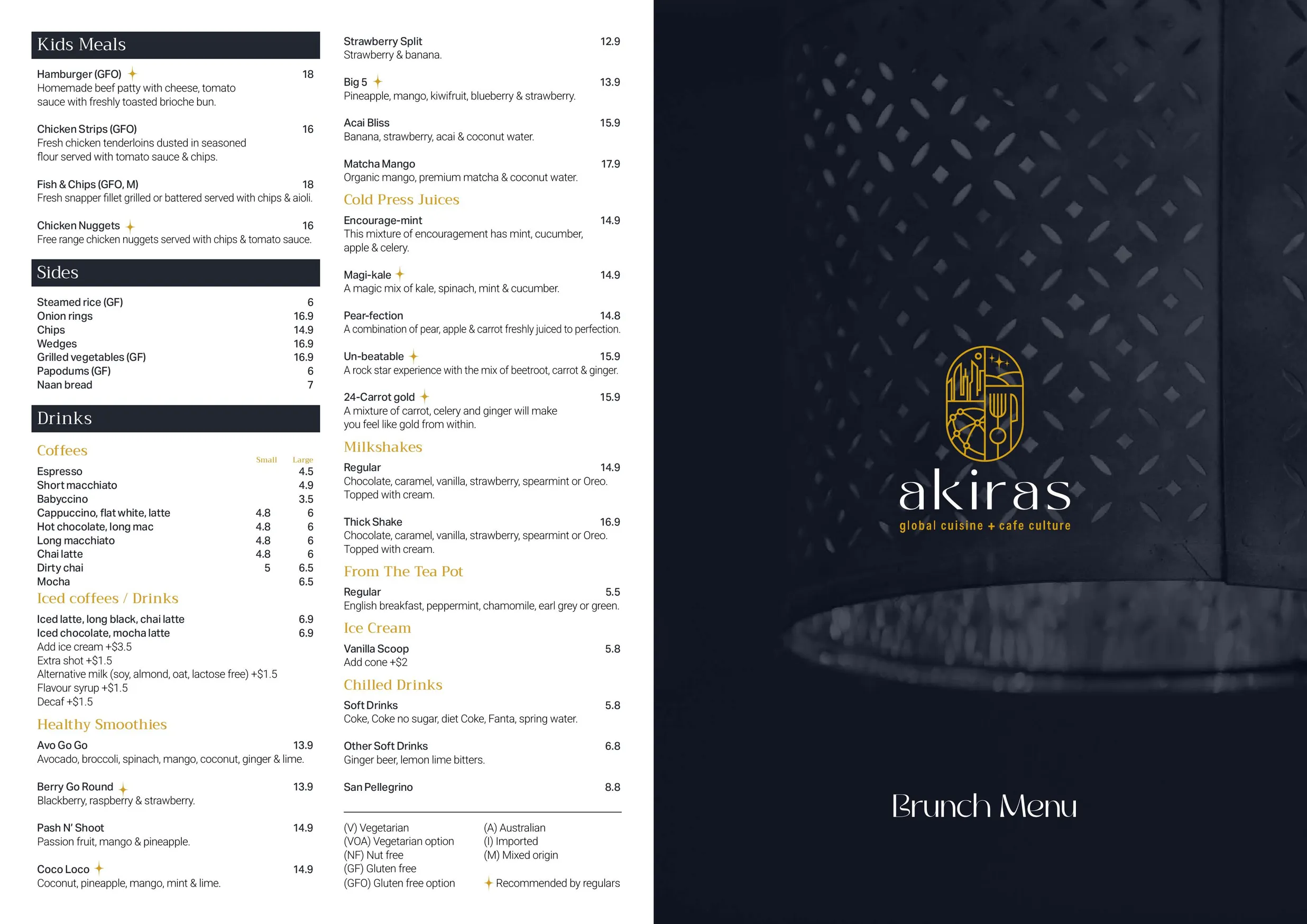 Akiras Cafe & Restaurant menu, page 1