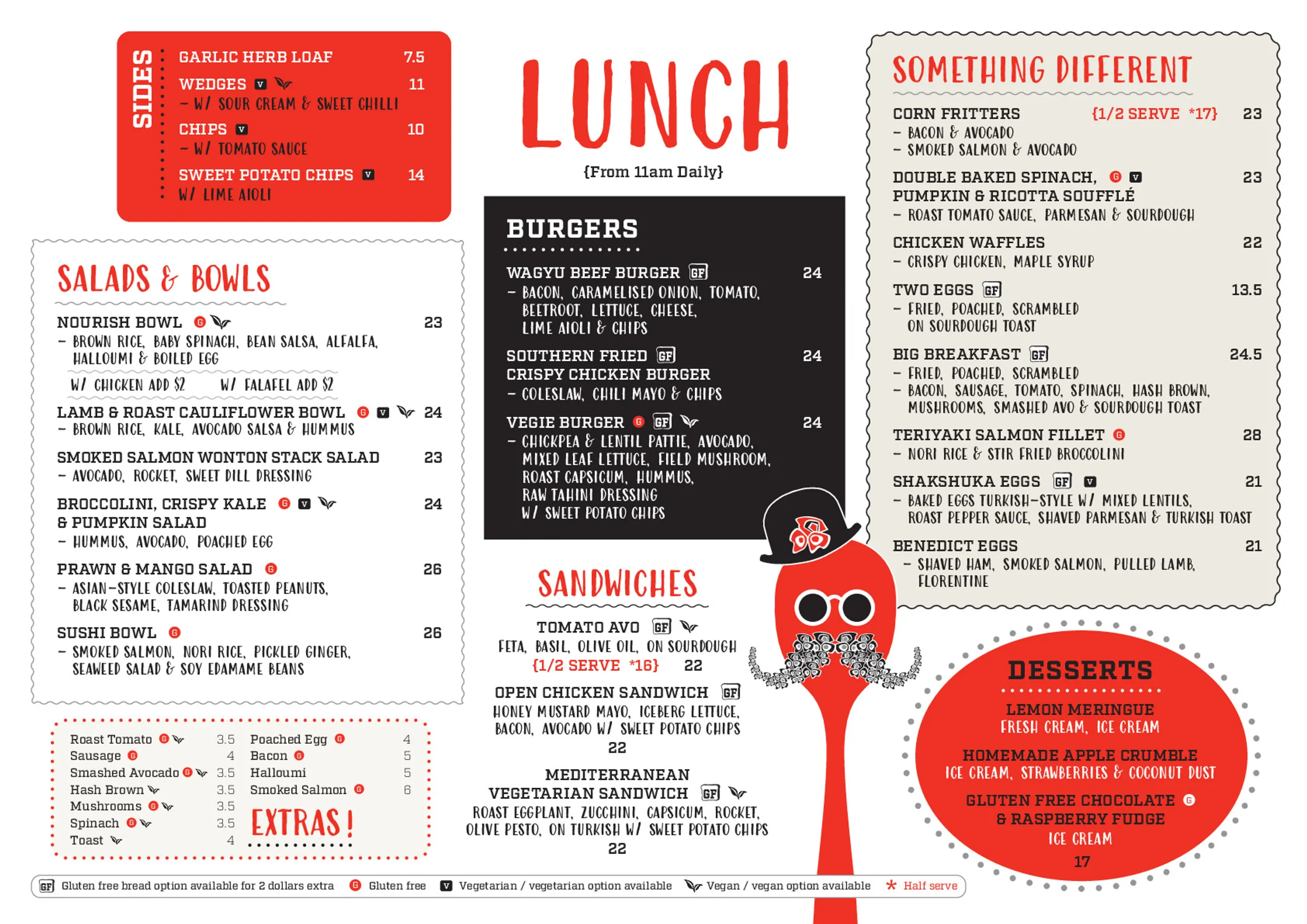 The Runaway Spoon menu, page 1