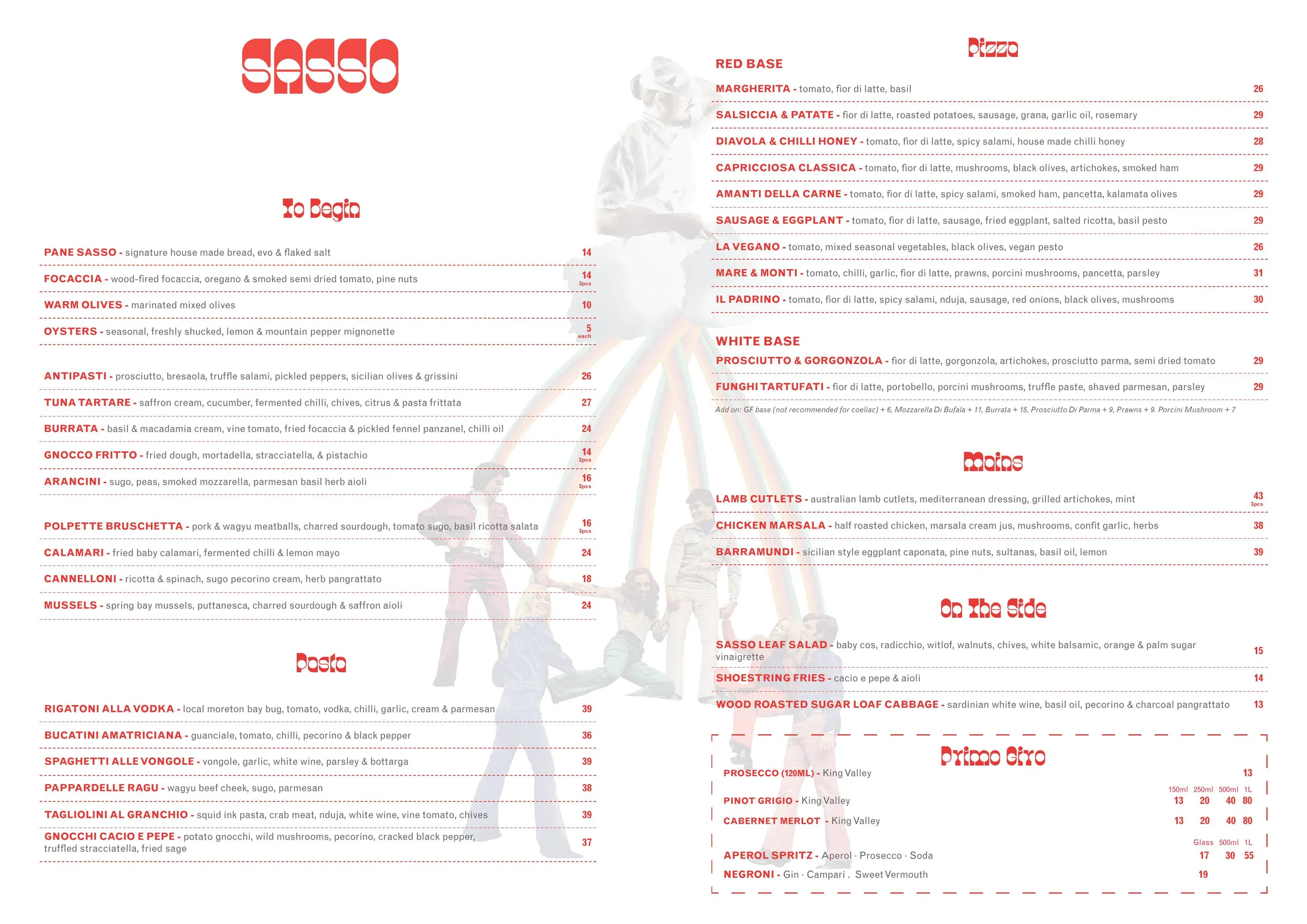 Sasso Italiano menu, page 1