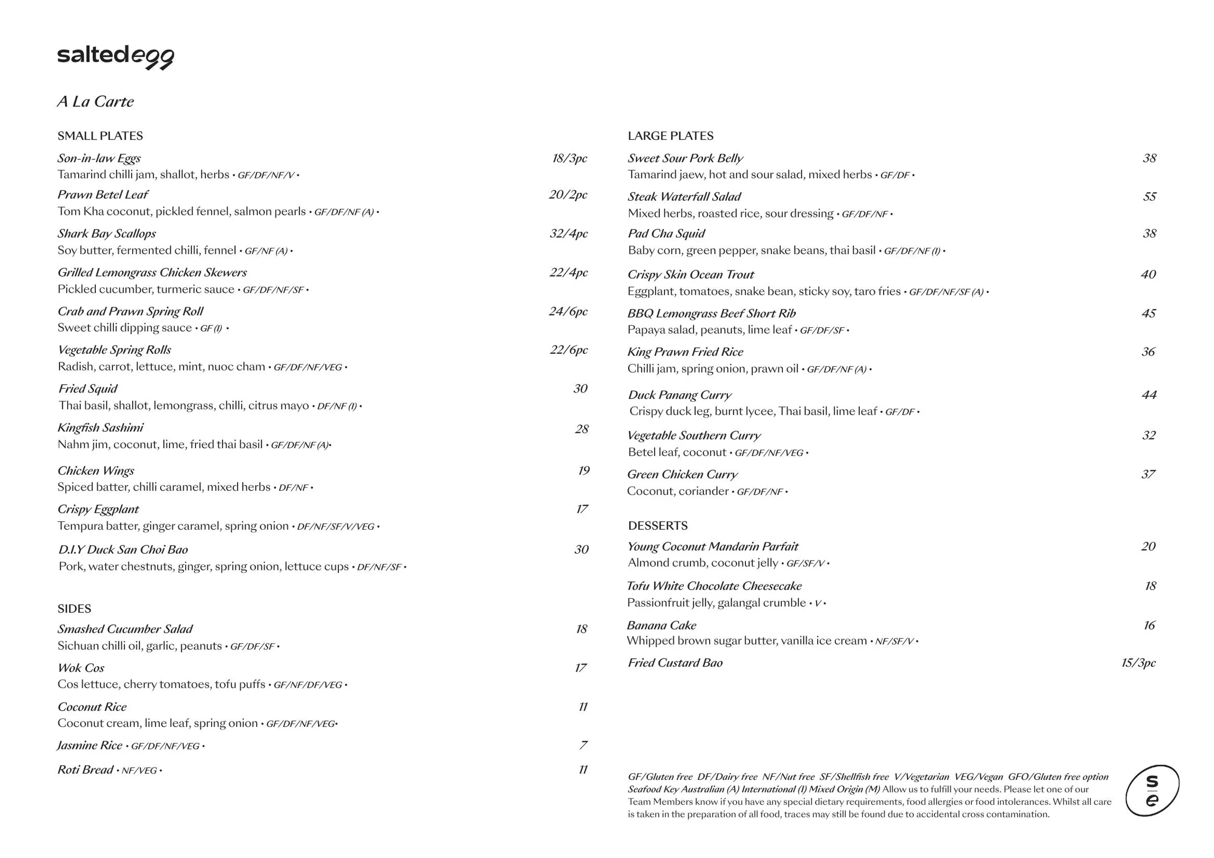 Salted Egg menu, page 1