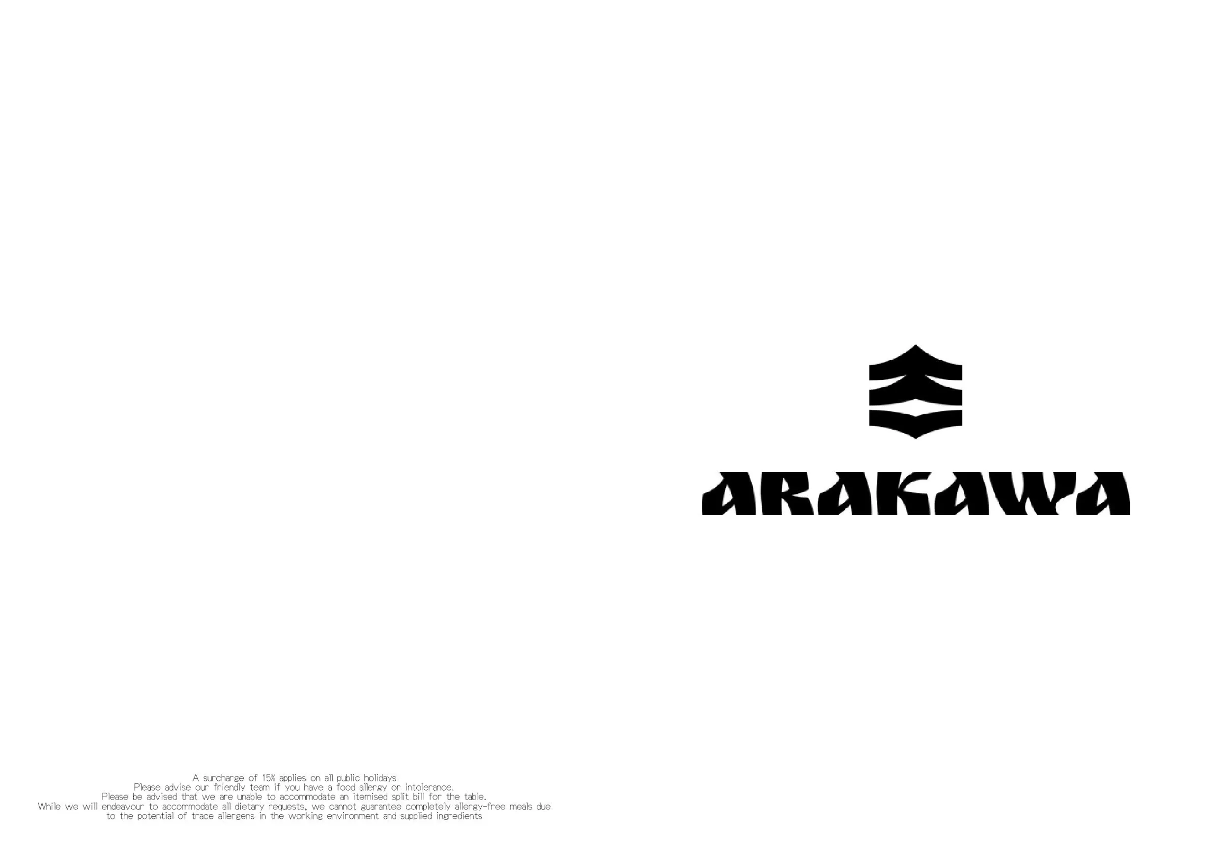 Arakawa Japanese menu, page 1