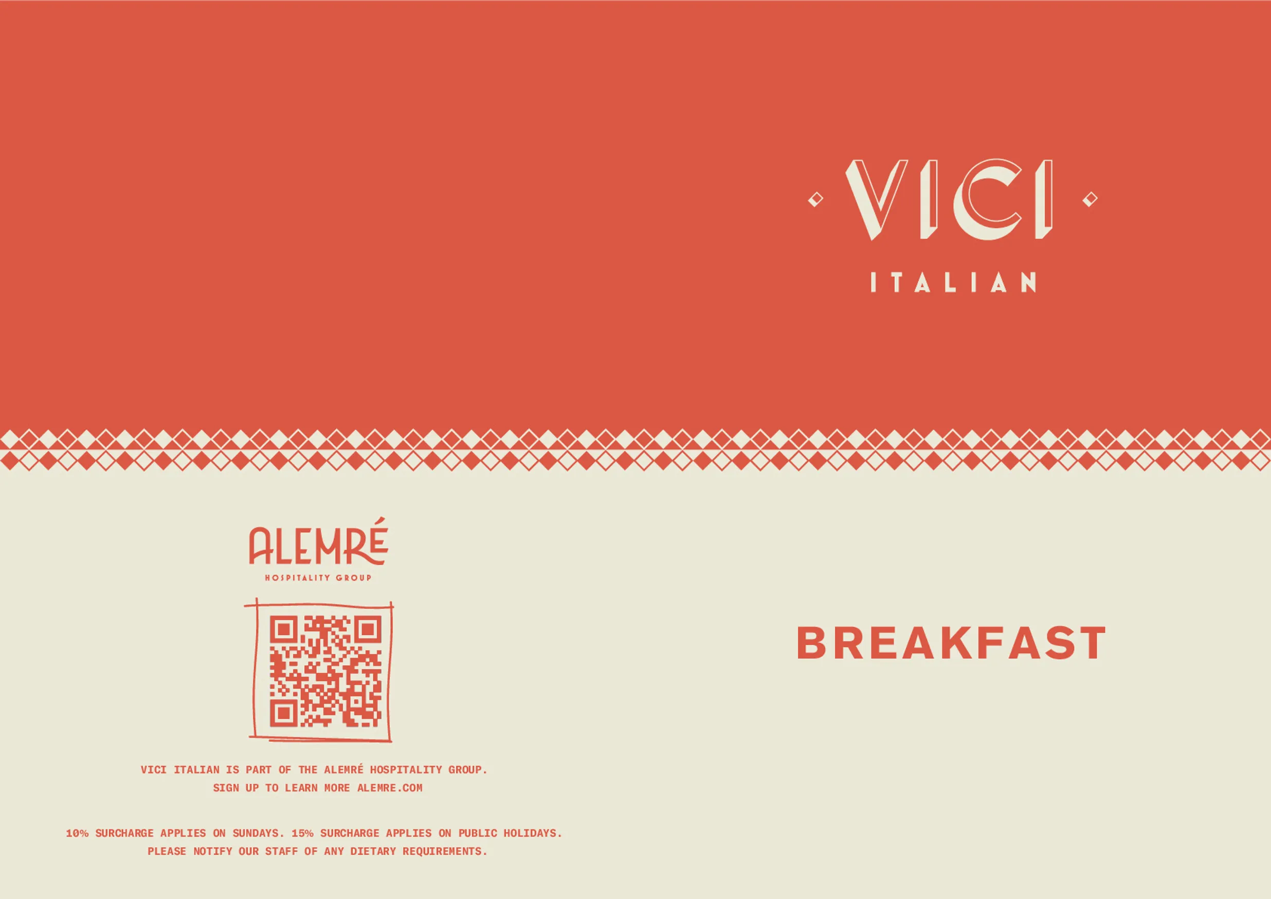 Vici Italian menu, page 1