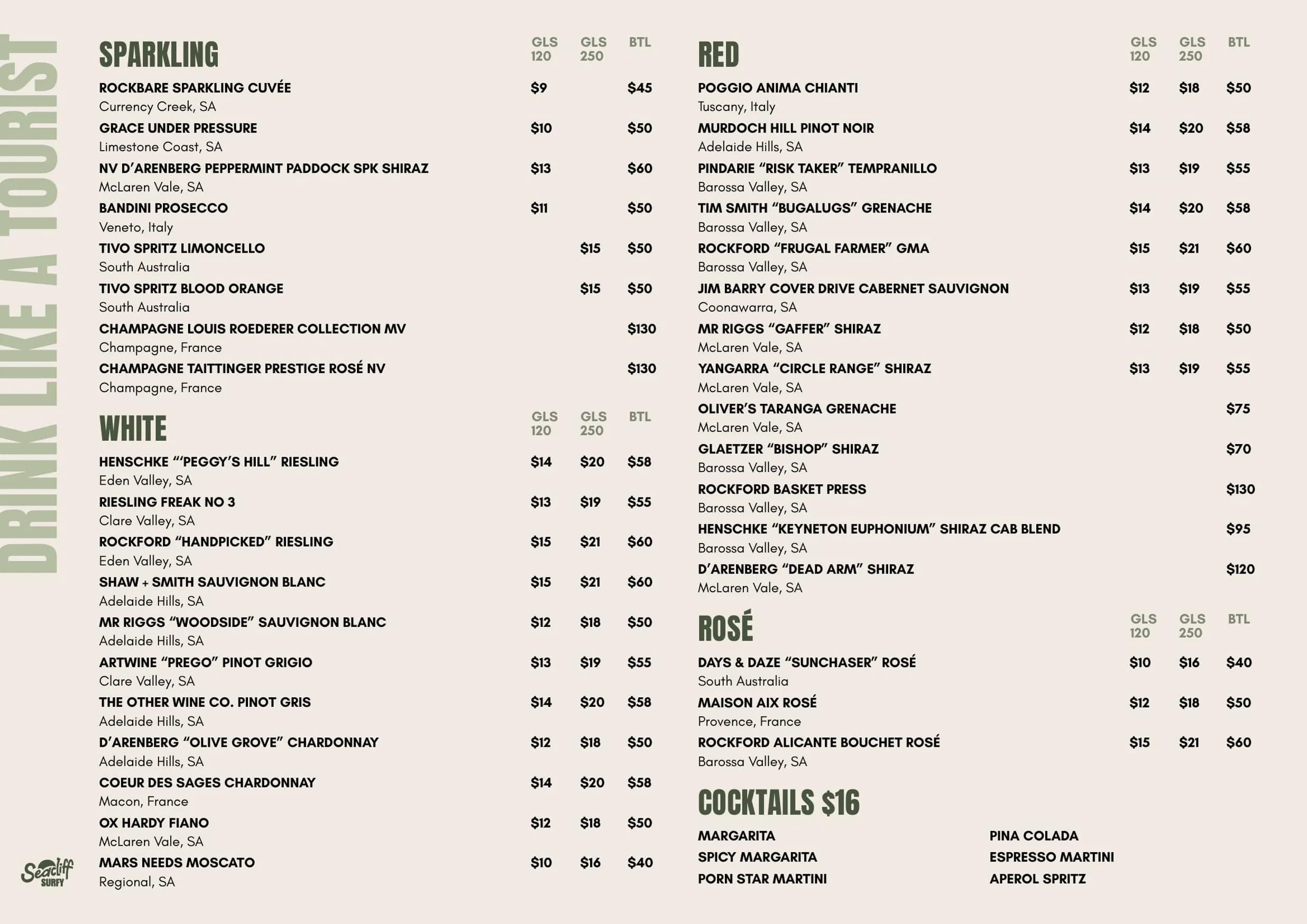 Seacliff Surfy menu, page 2