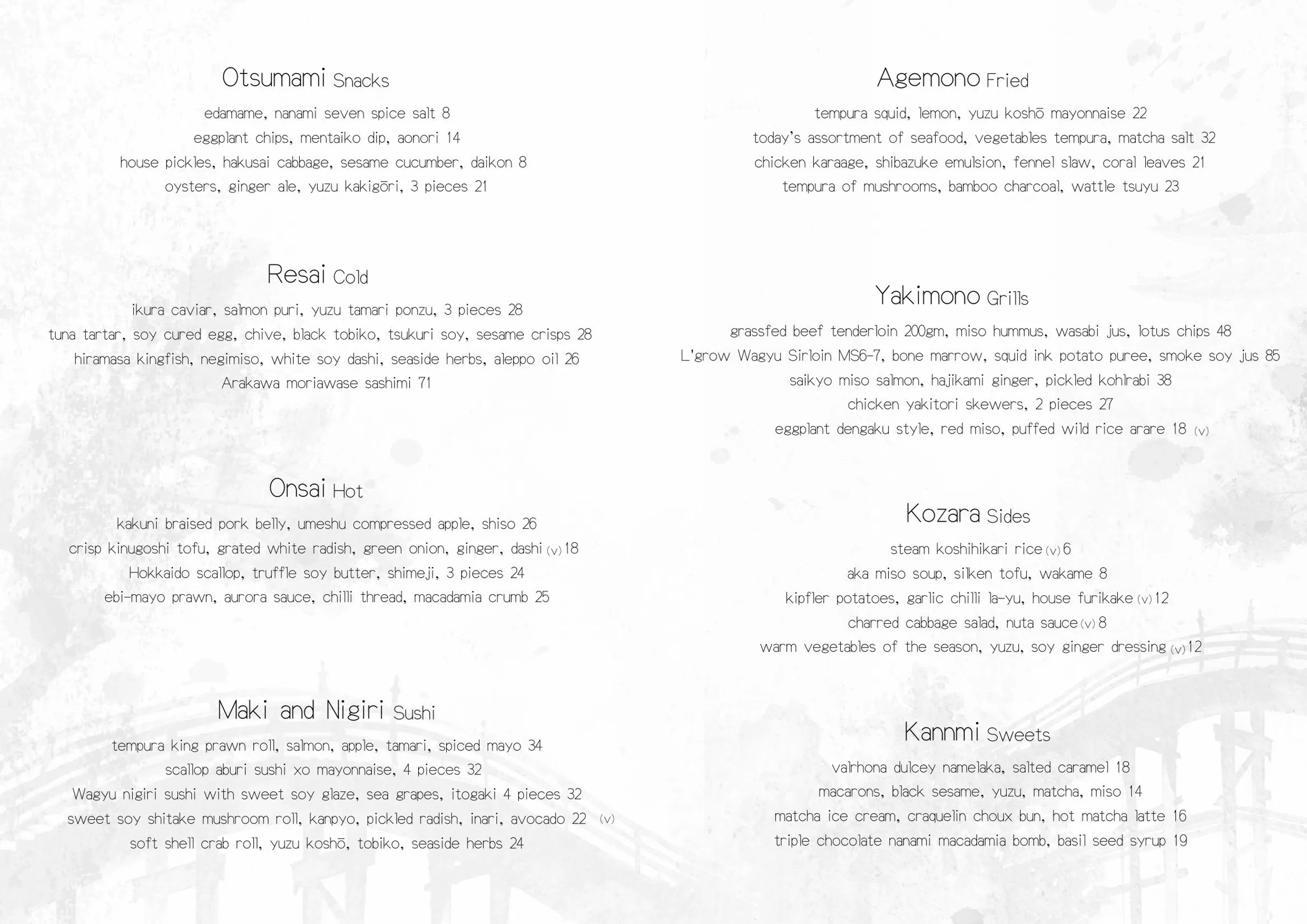 Arakawa Japanese menu, page 2