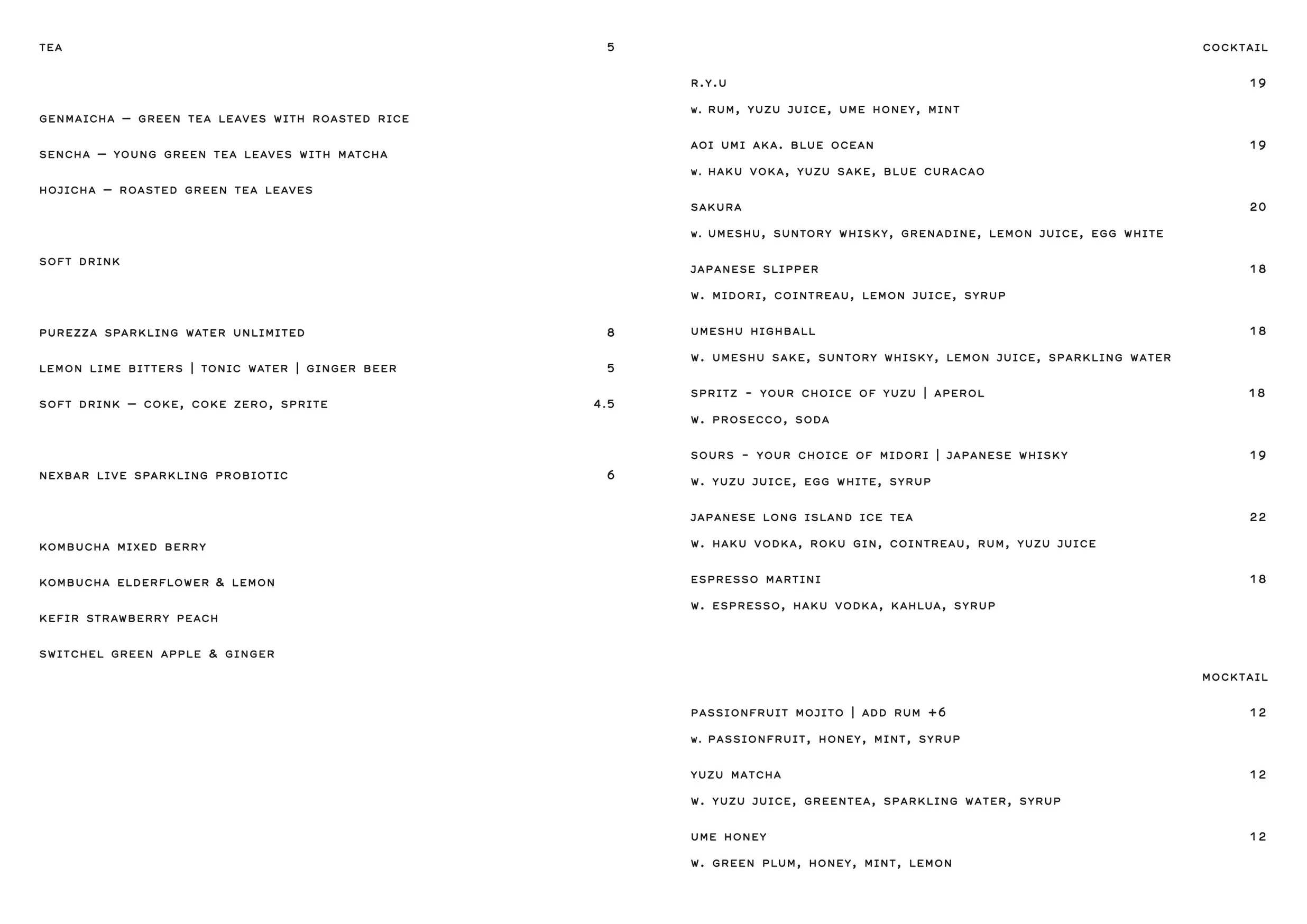 MR. RYU menu, page 2