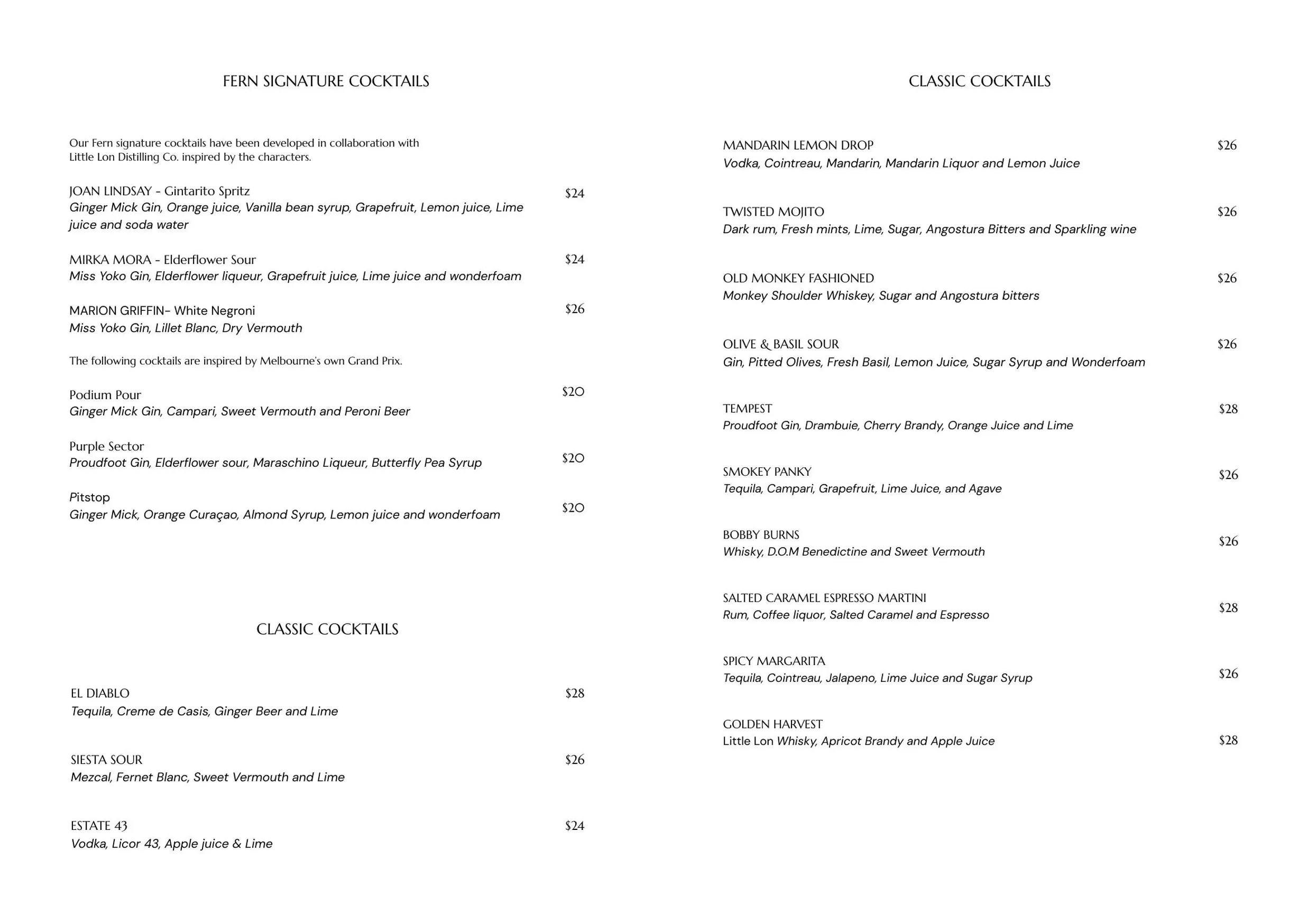 Fern Bar & Dining menu, page 3