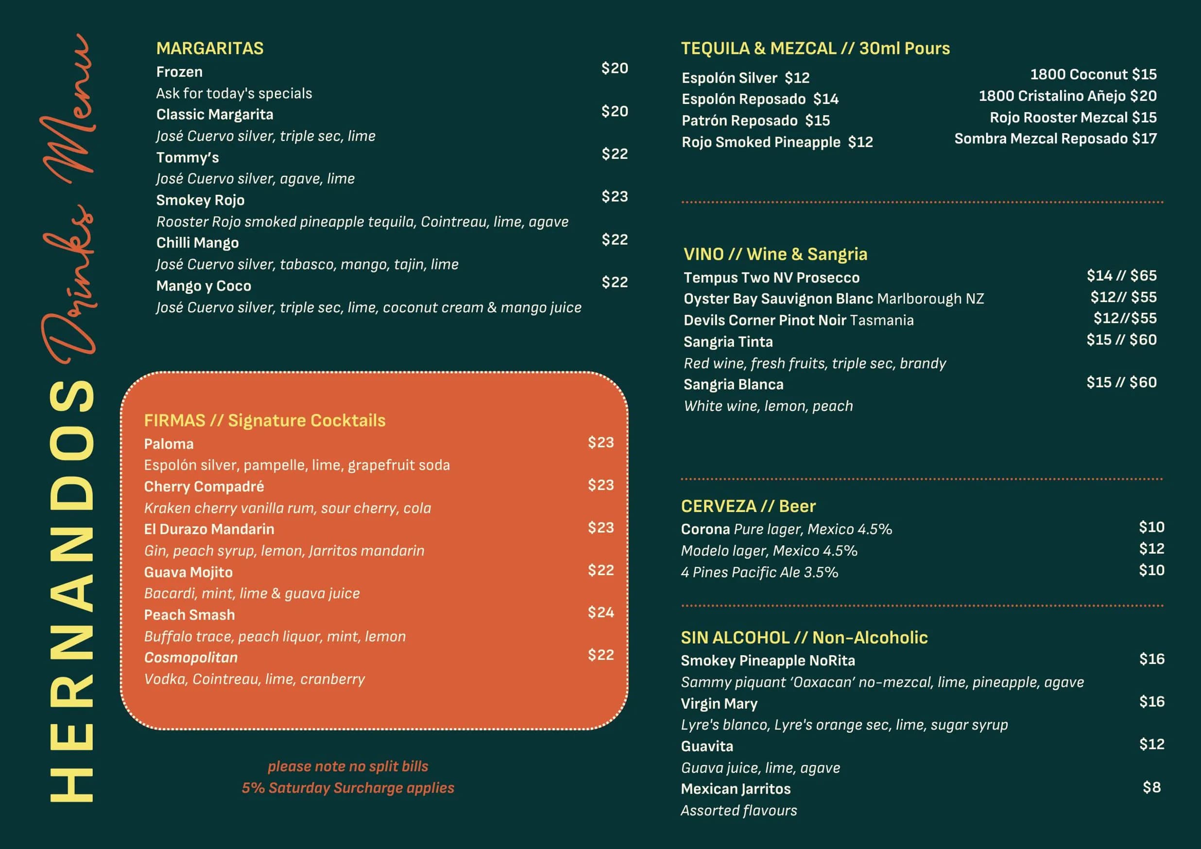 Hernandos menu, page 2