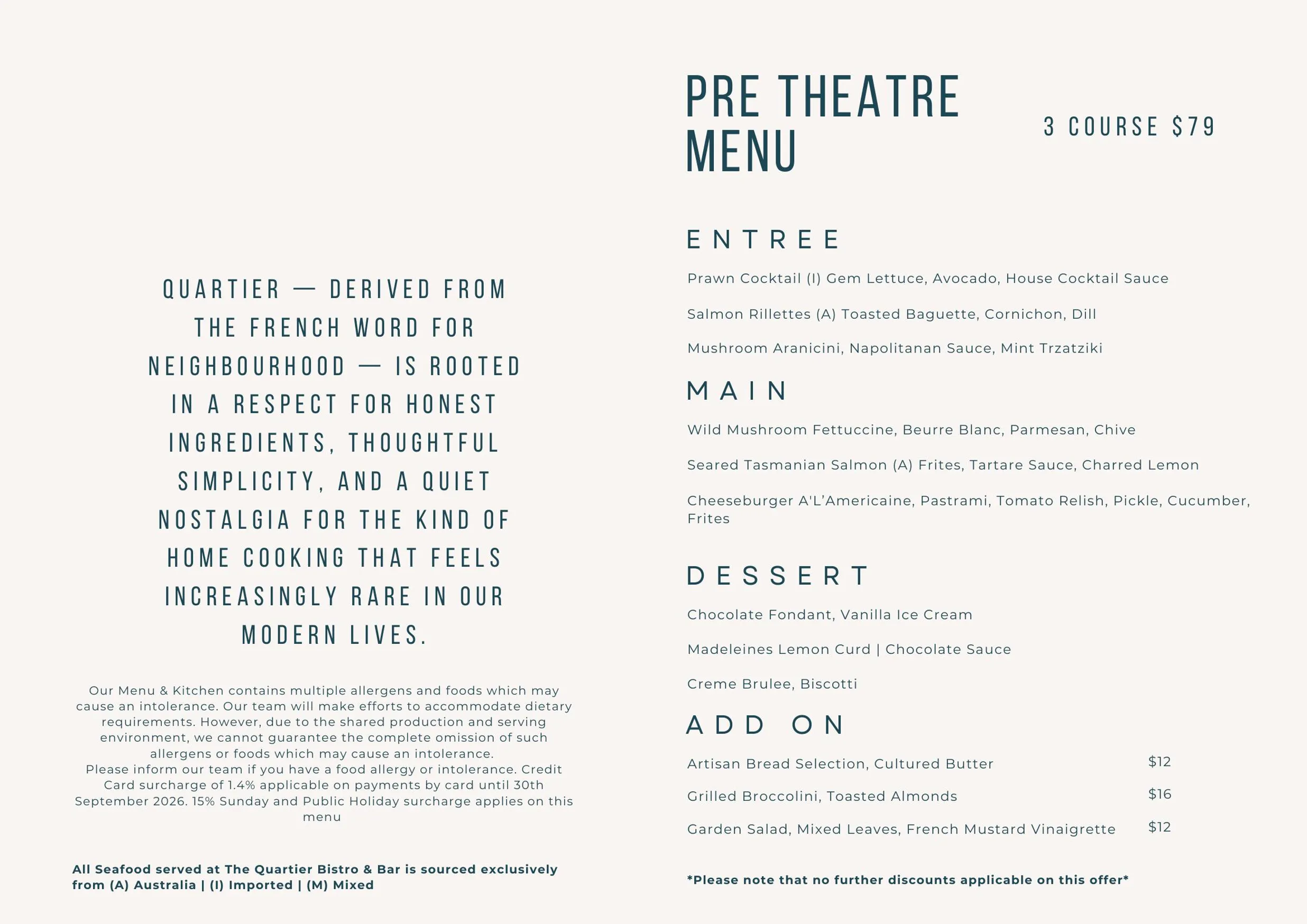 The Quartier menu, page 2