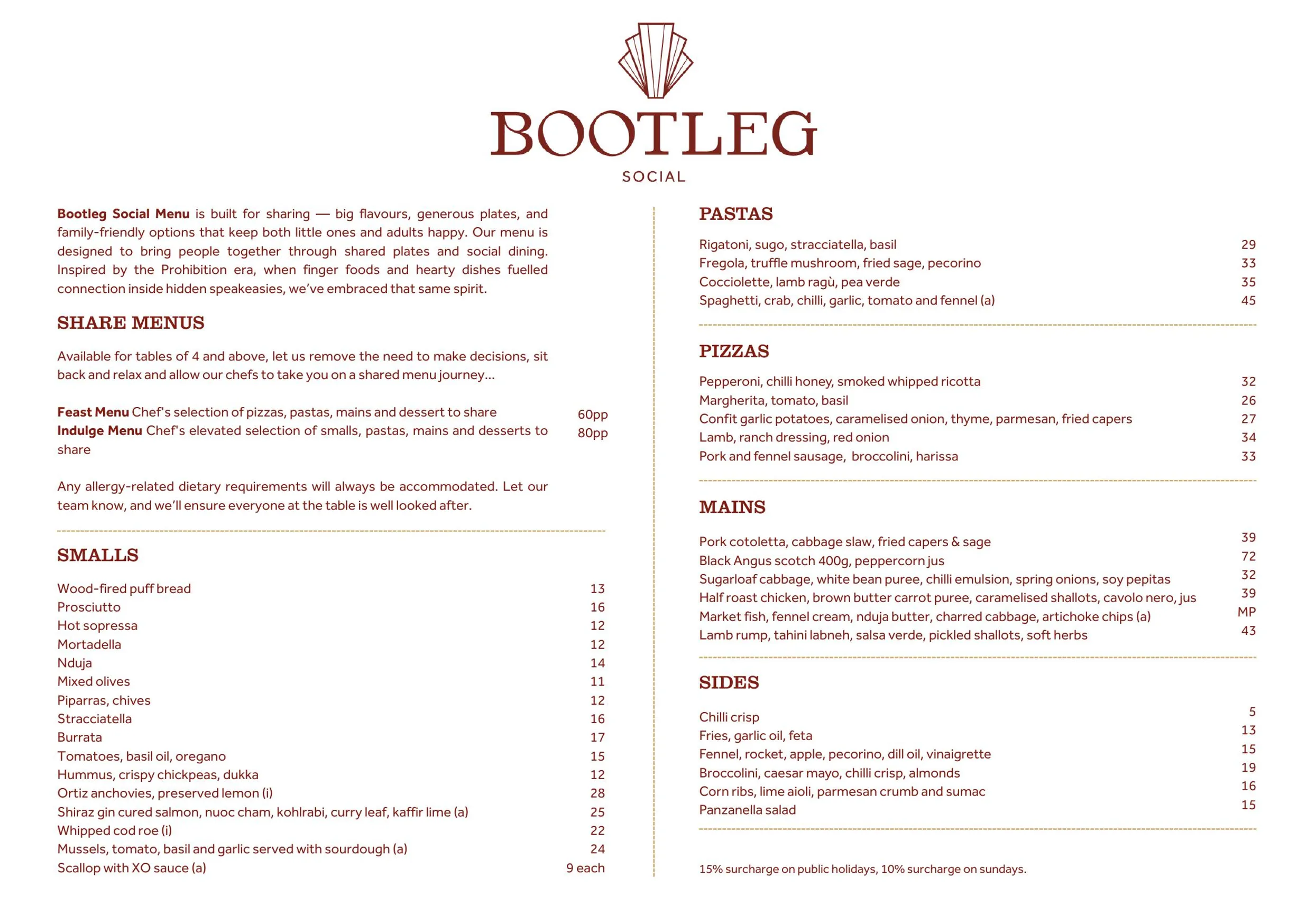 Bootleg Social at the Colac menu, page 1