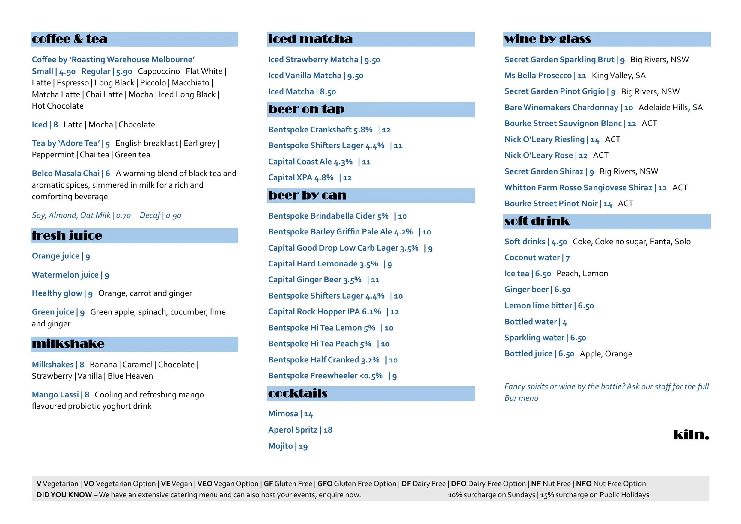 Kiln at Belco Arts menu, page 2