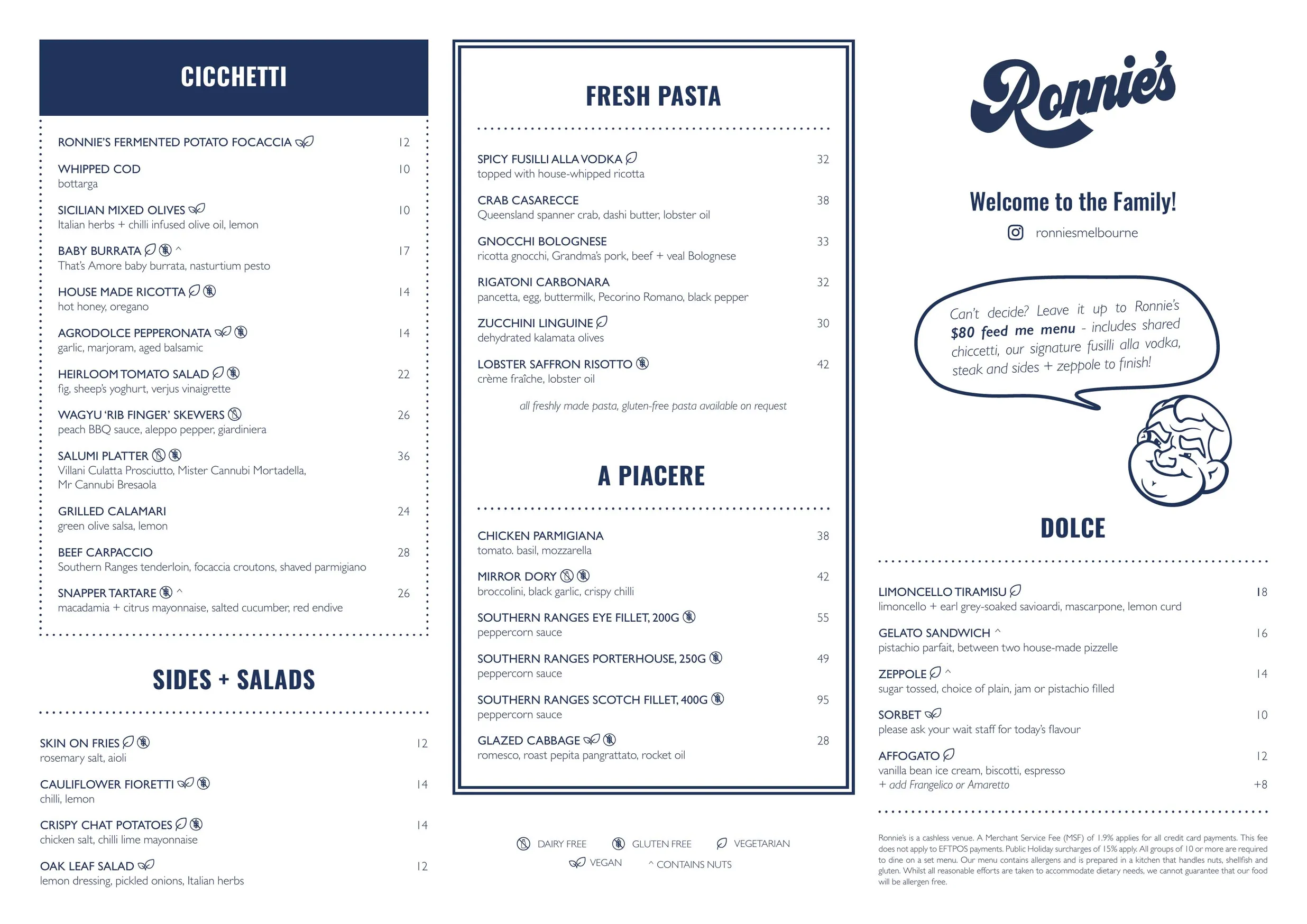 Ronnie's menu, page 1