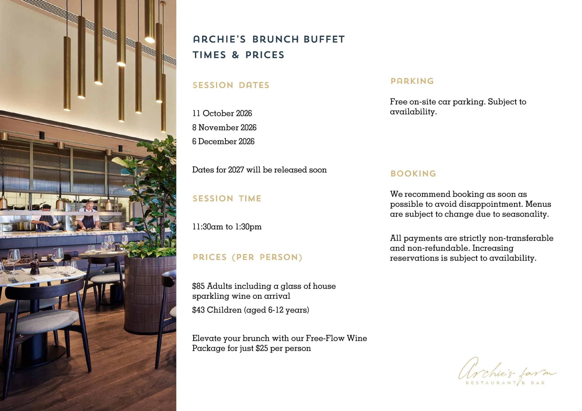 Archie's Sunday Brunch Buffet menu, page 2