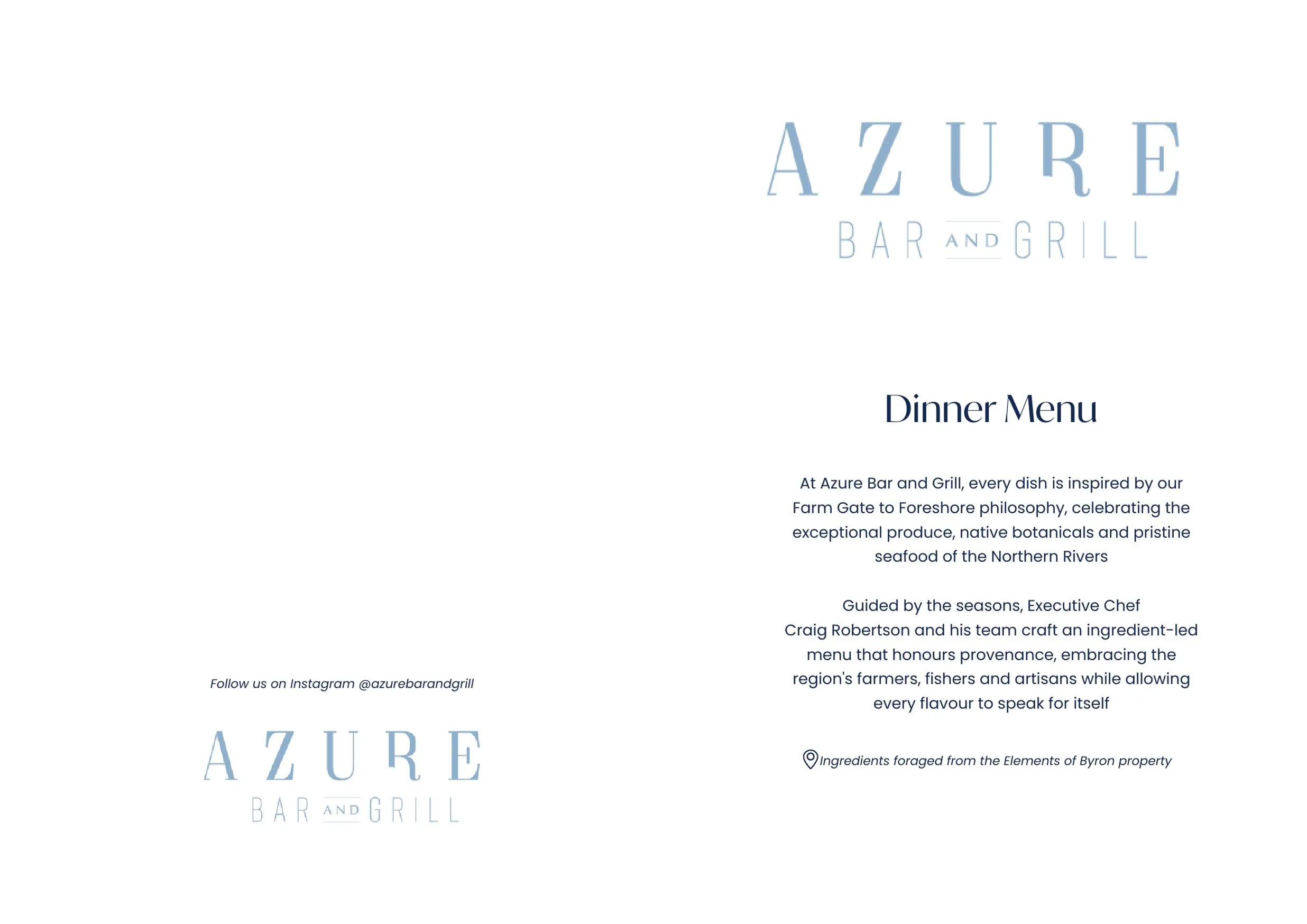 Azure Bar and Grill at Elements of Byron menu, page 1