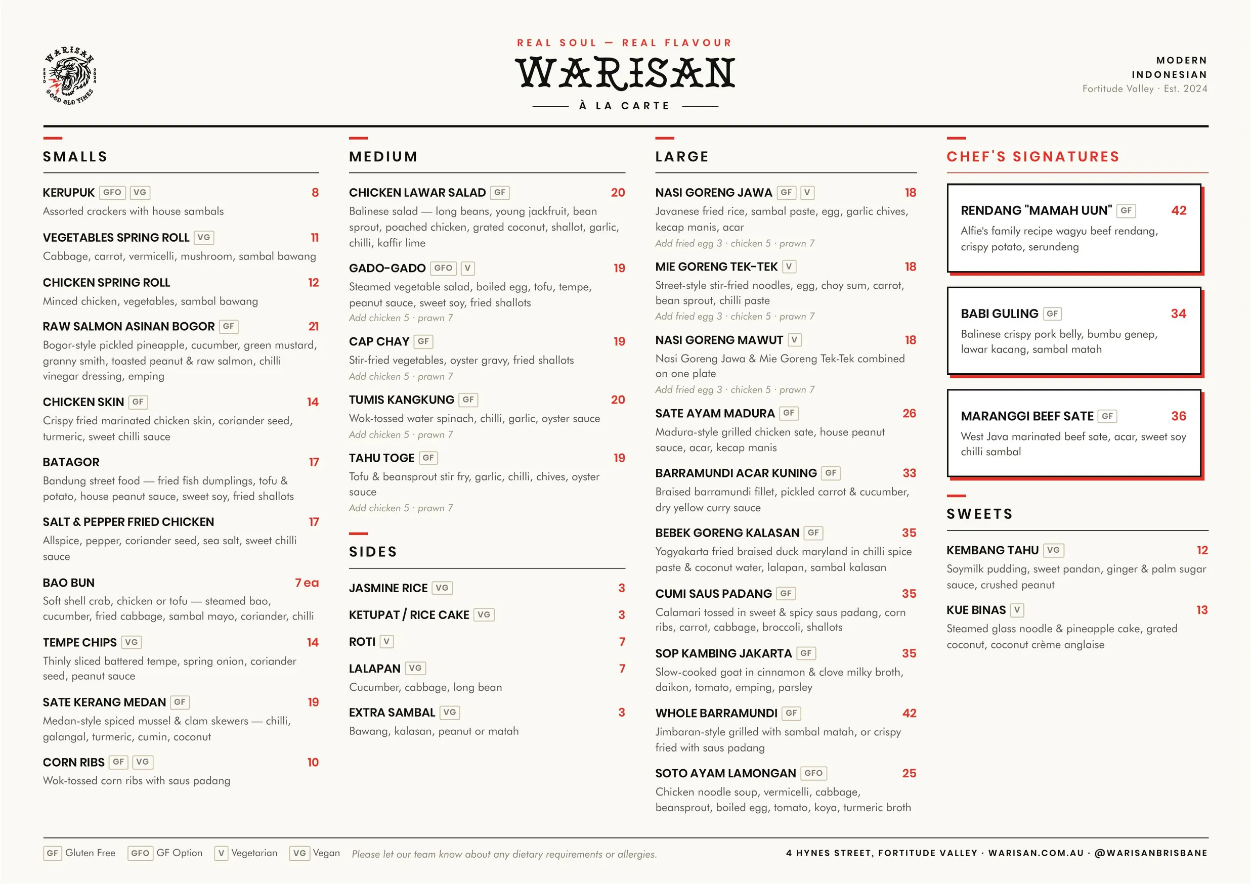 Warisan menu, page 1