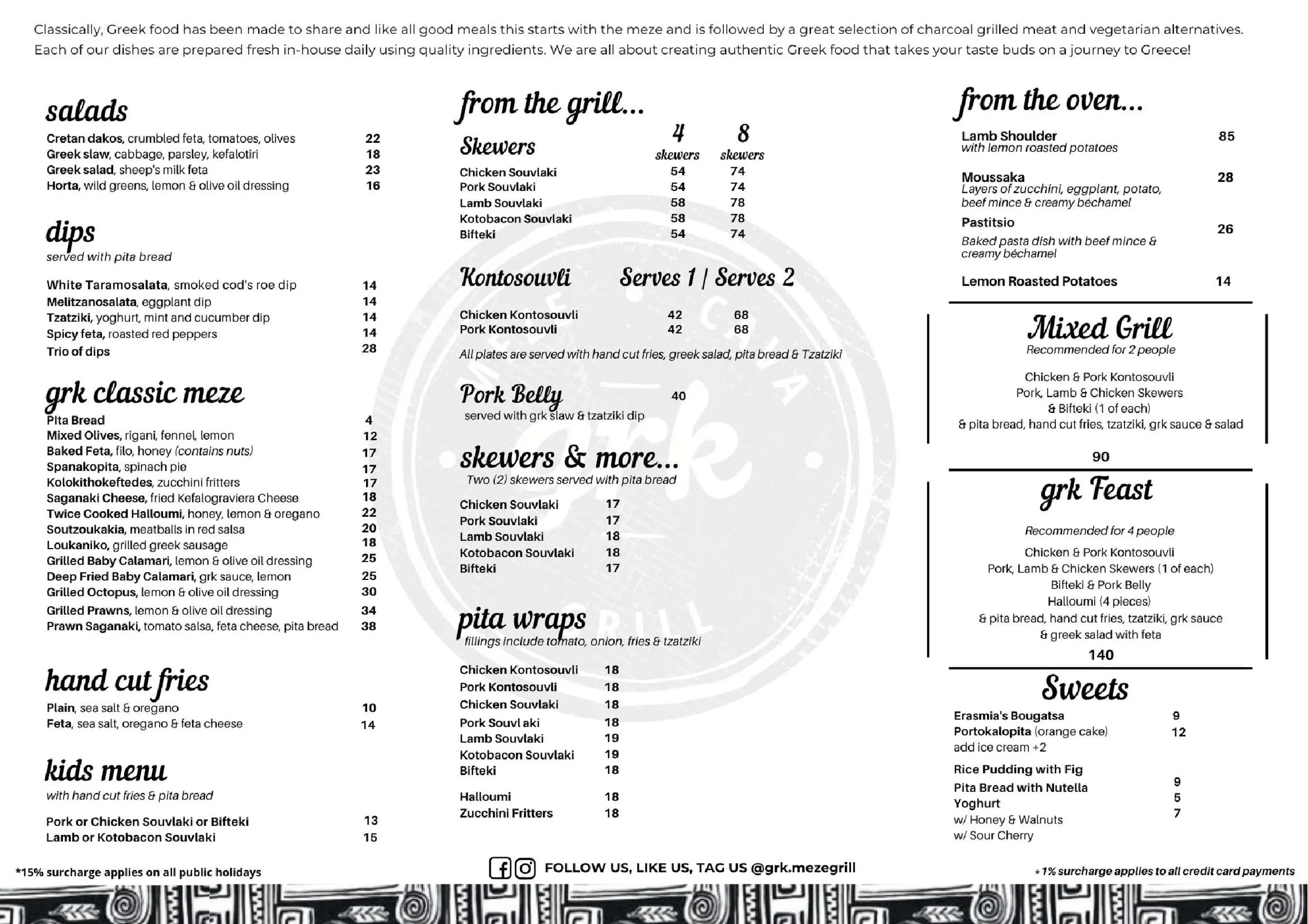 GRK Meze Grill menu, page 1