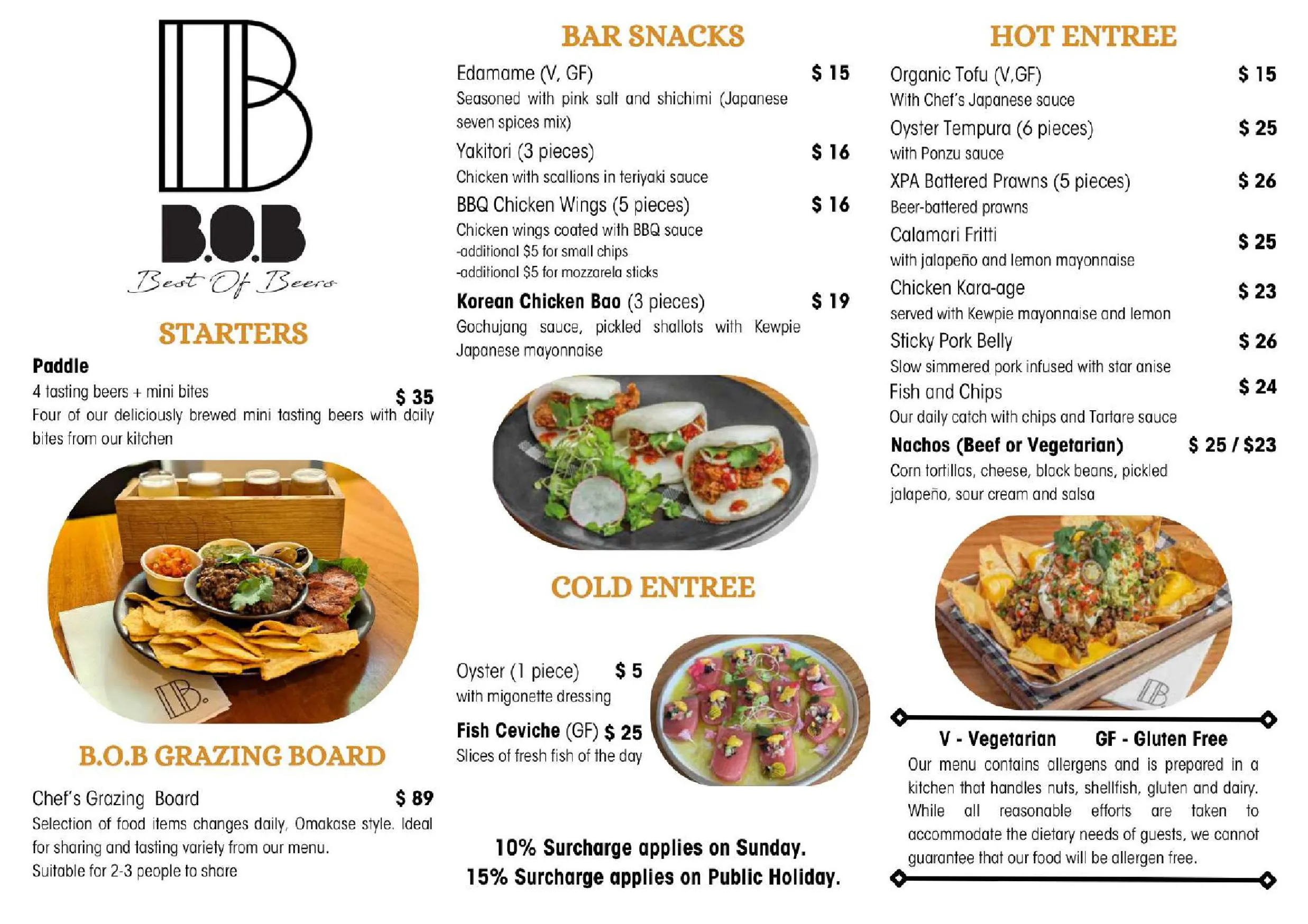 BOBs Beer menu, page 1