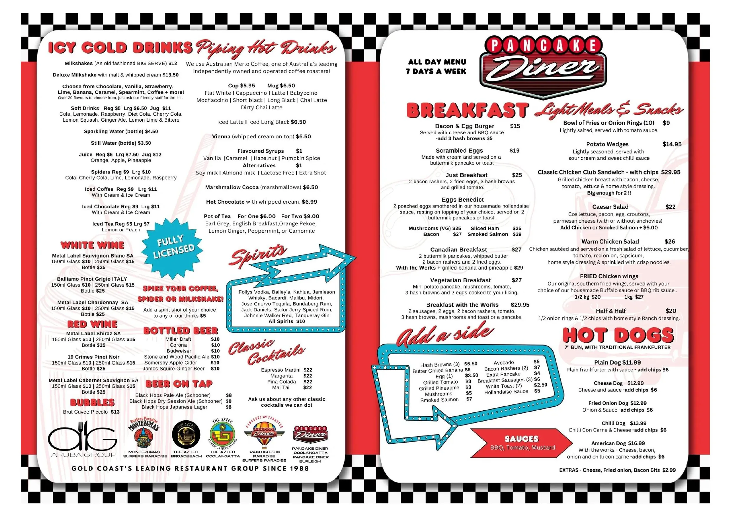 Pancake Diner menu, page 1