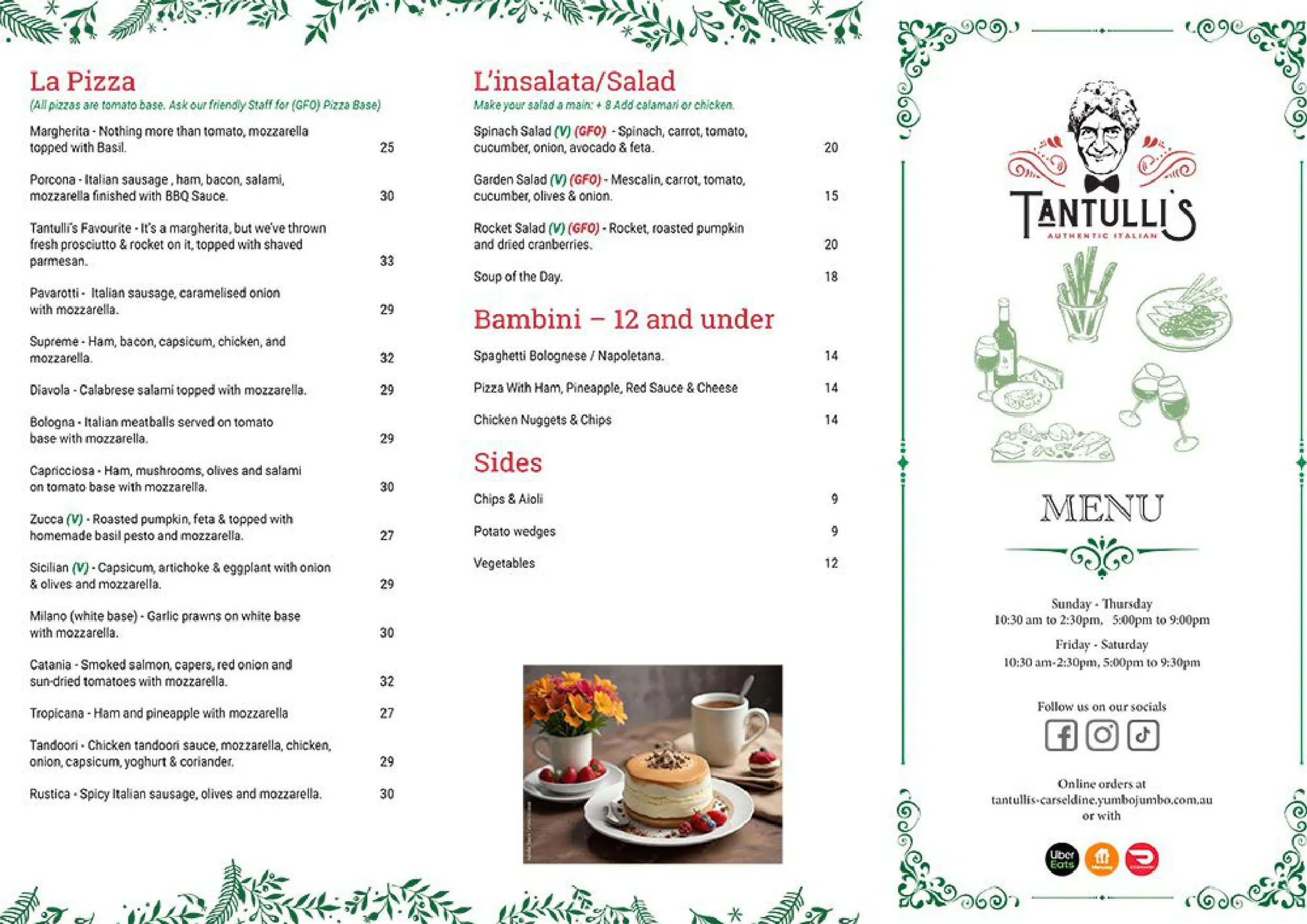 Tantulli’s Italian menu, page 1