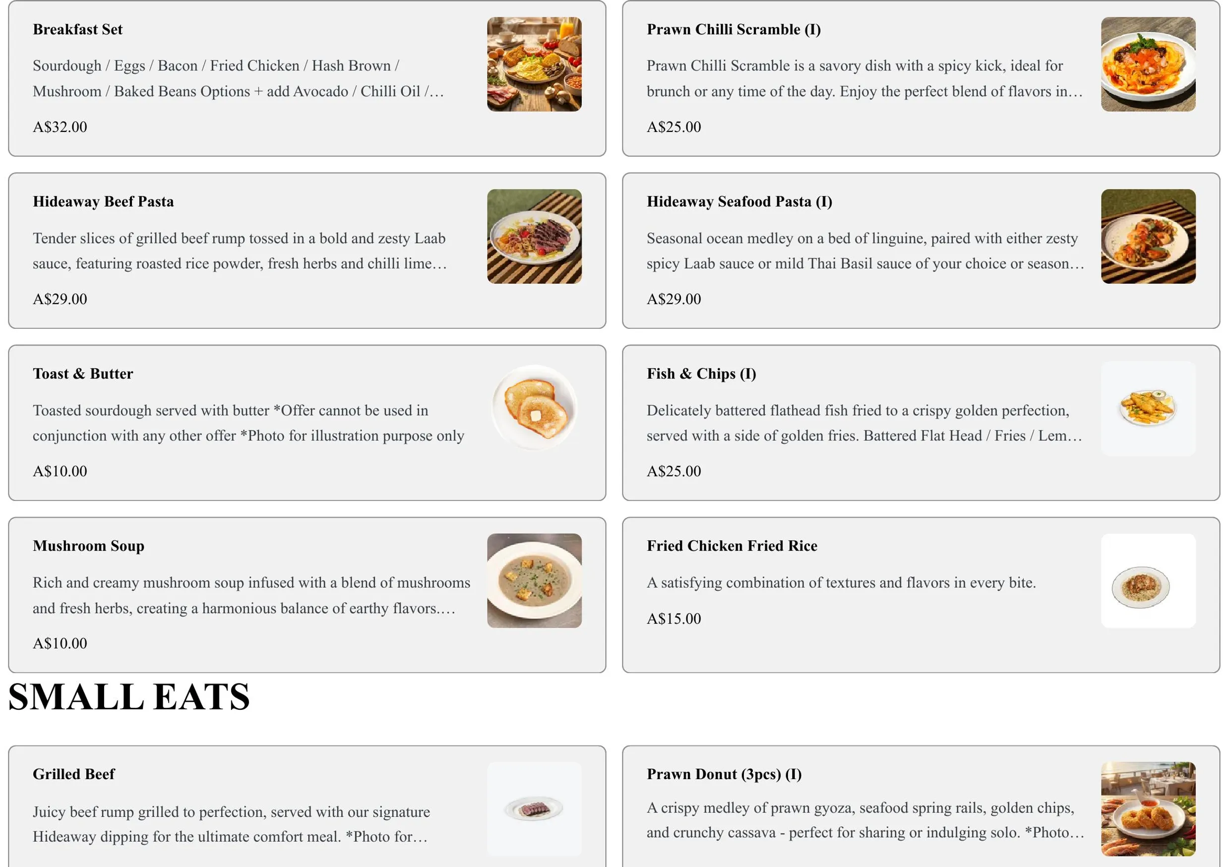 Hideaway Melbourne menu, page 2