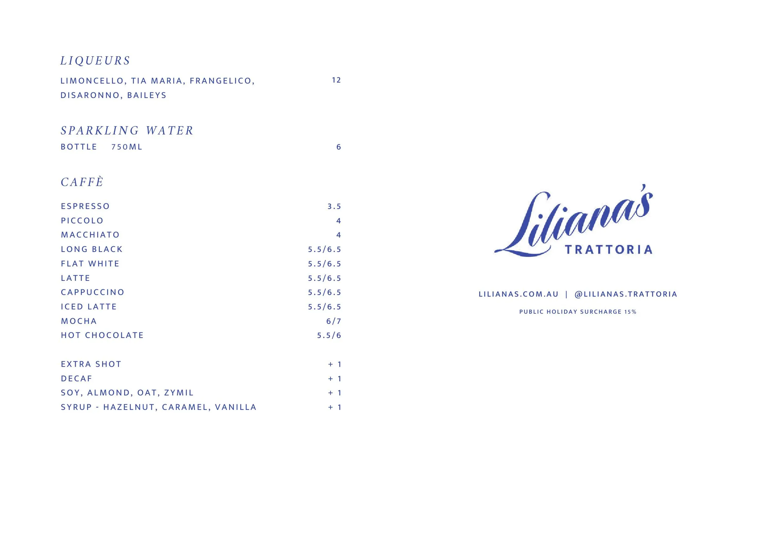 Liliana's Trattoria menu, page 6