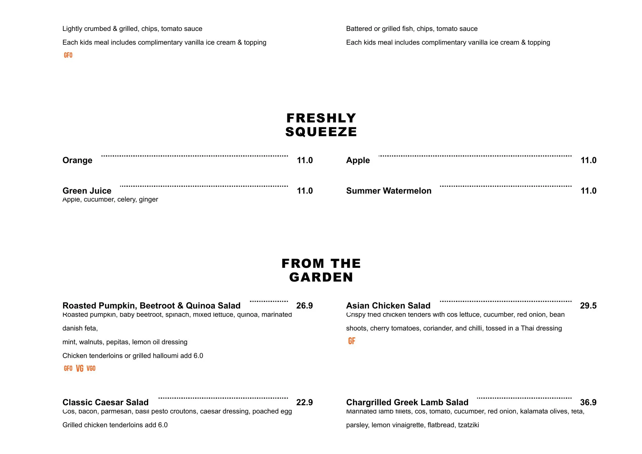 The Groove Train menu, page 2